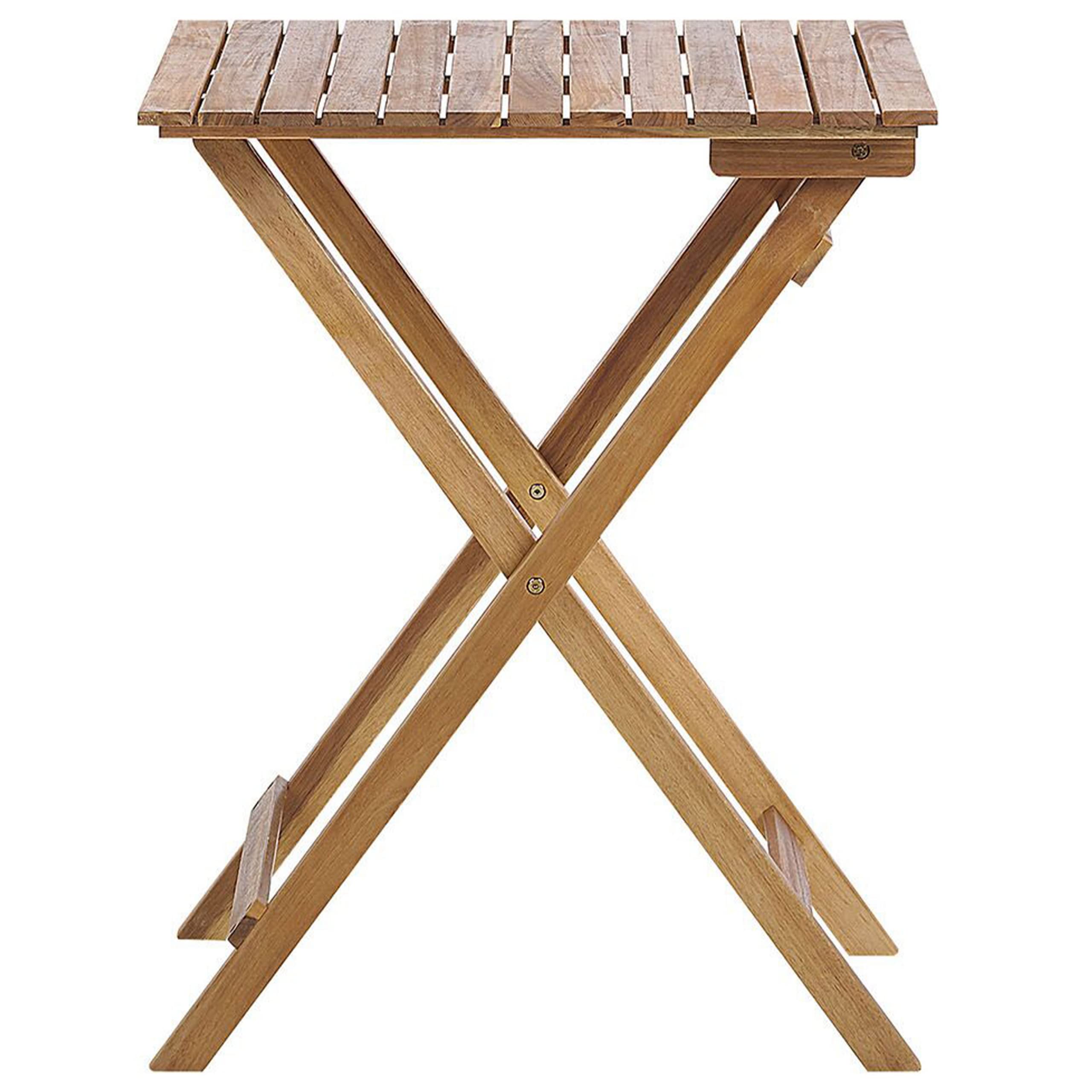 Beliani Set Legno Massiccio di Acacia Chiaro con 2 Sedie e Tavolino Pieghevoli