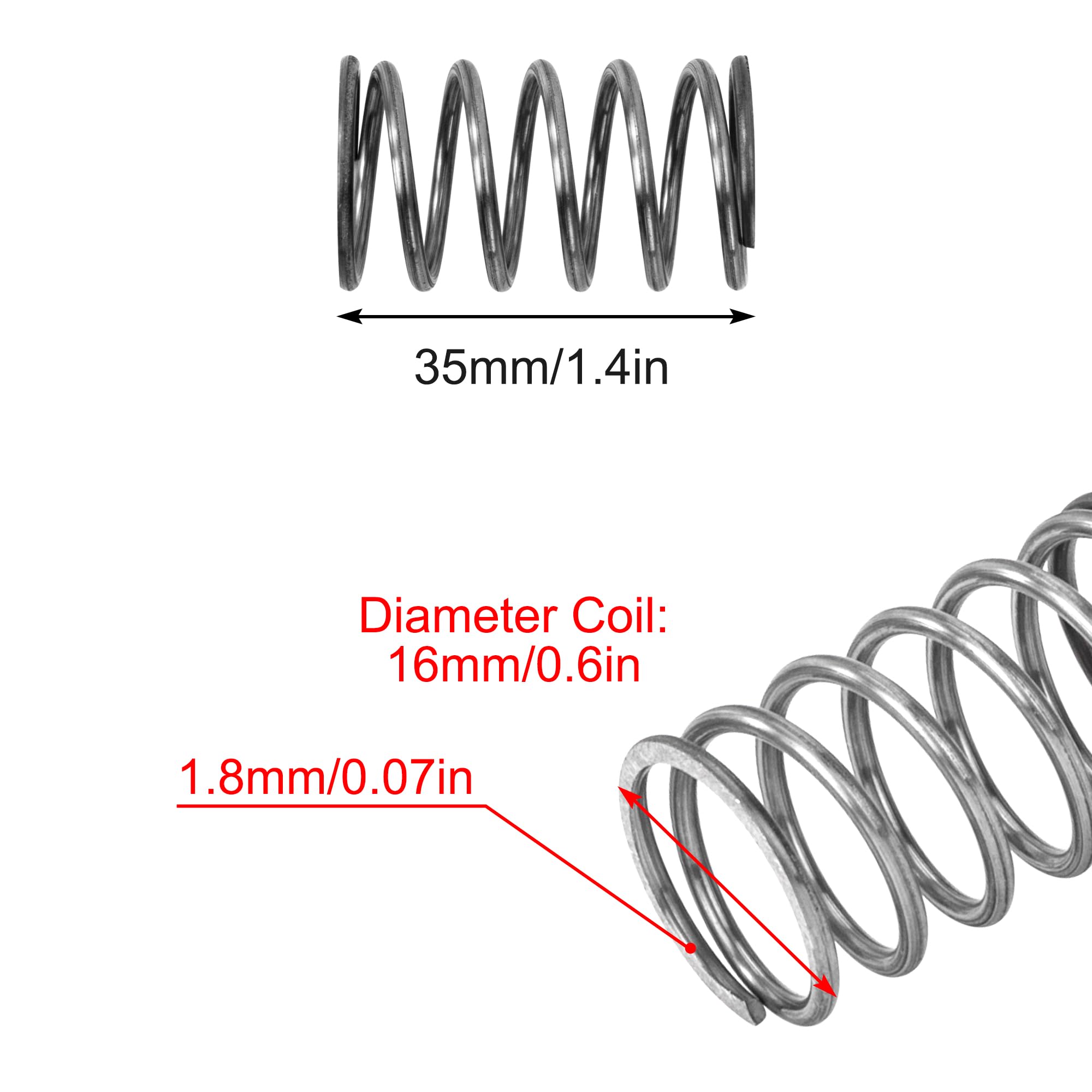 Molle Compressione Acciaio Inox 304 | Set 4 Pezzi 1.9x16x35mm Per Meccanica E Elettrodomestici - Foto 4