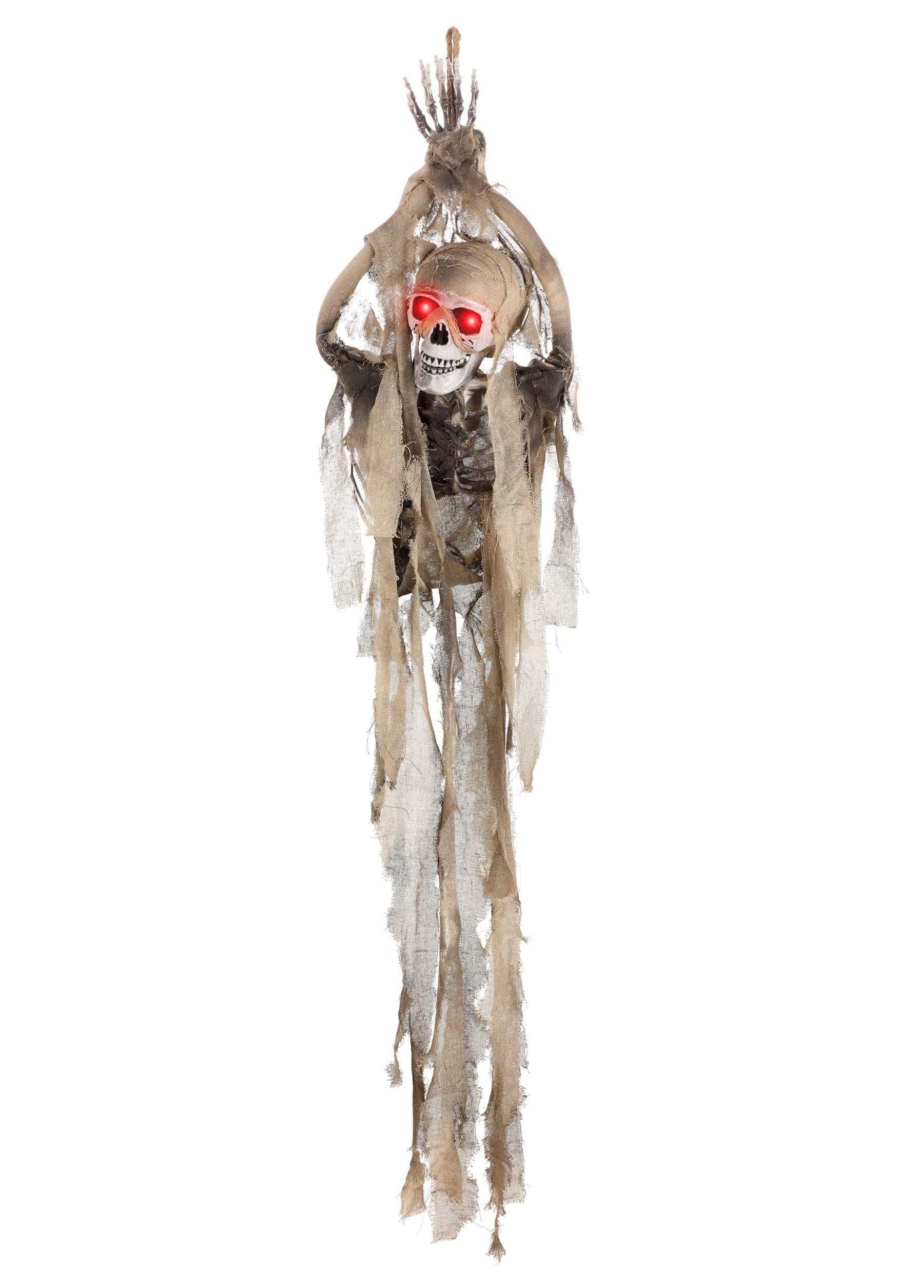 Squelette animé Halloween 76cm à suspendre avec yeux lumineux à LED pour intérieur et extérieur