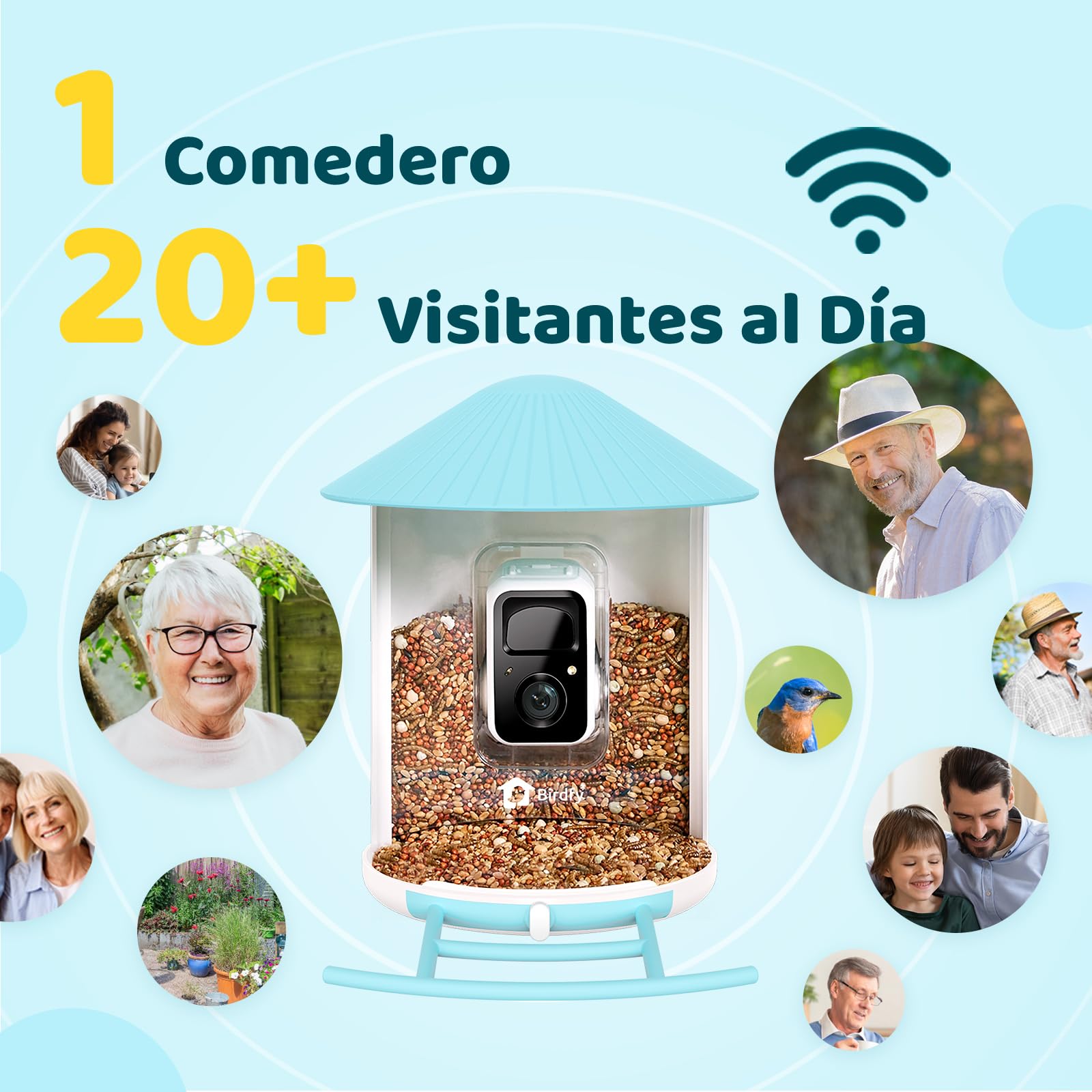 NETVUE by Birdfy Comedero Pajaros Camara, Comedero Pajaros Exterior, Comedero Aves Cámara WiFi con Batería & Solar Panel, Notificación Instantánea, Captura Automática de Imagen/Video