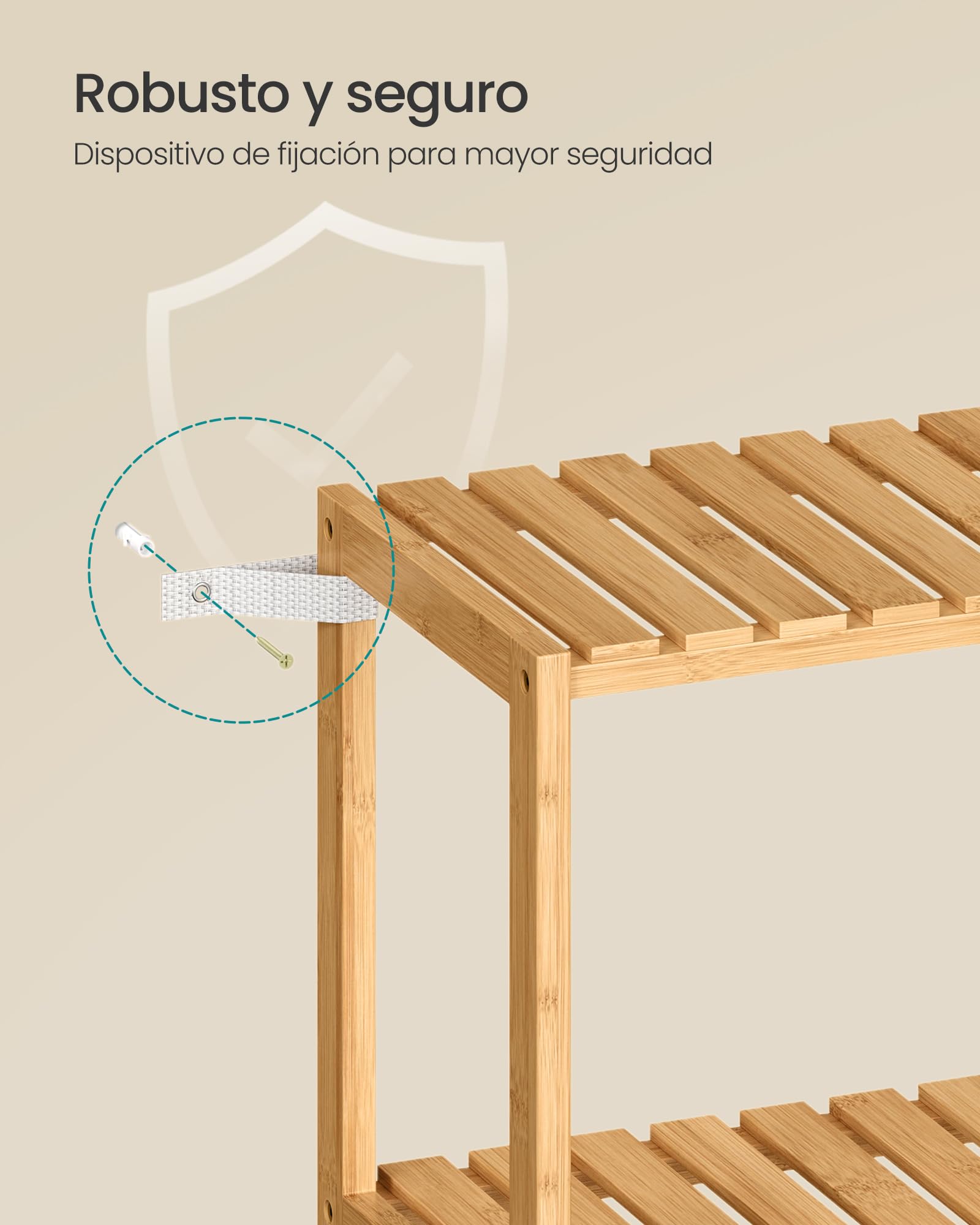 SONGMICS Estantería de Baño de Madera, Estantería Almacenaje, Estante de Plantas de 3 Niveles, para Baño, Sala de Estar, Balcón, Cocina, 26 x 60 x 66 cm, Natural BCB33Y