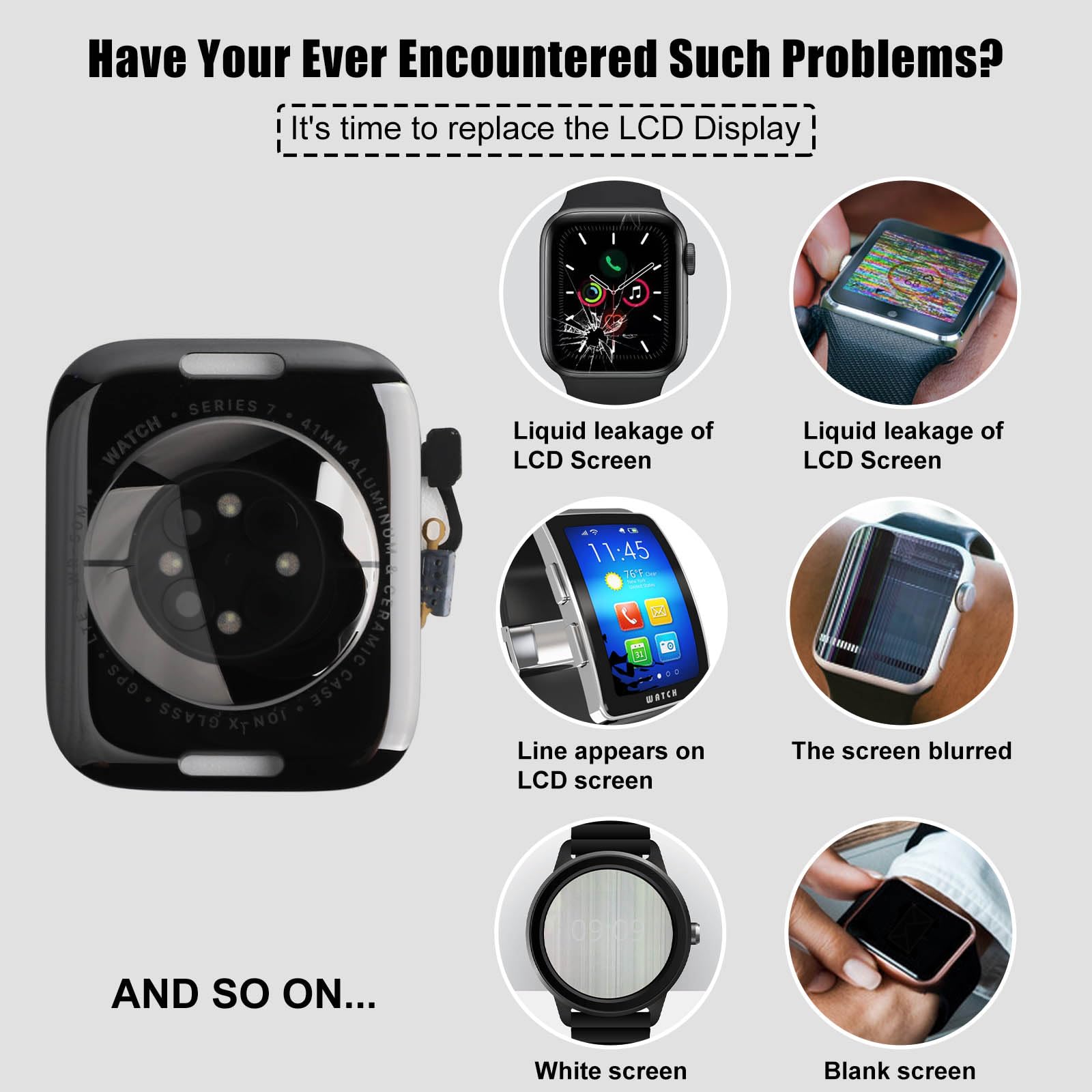 Cover posteriore in vetro per la frequenza cardiaca, compatibile con A-pple Watch Series 7 41 mm (Cellular/LTE+GPS) con kit di strumenti di riparazione aggiornato