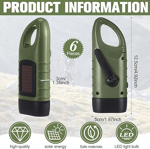 Miniatura 2 de Mudder 6 linternas de mano de manivela alimentadas por energía solar, linternas LED de mano recargables de emergencia para equipo de supervivencia,