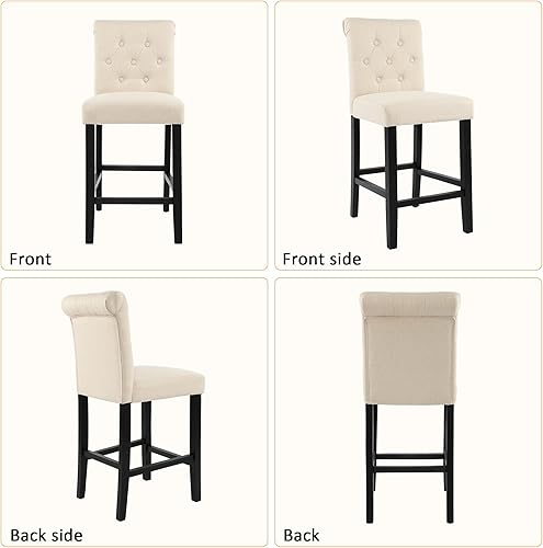 Miniatura 19 de GOTMINSI Juego de 2 taburetes de bar de 24 pulgadas para isla de cocina, taburetes de bar tapizados de altura de mostrador con decoración copetuda,