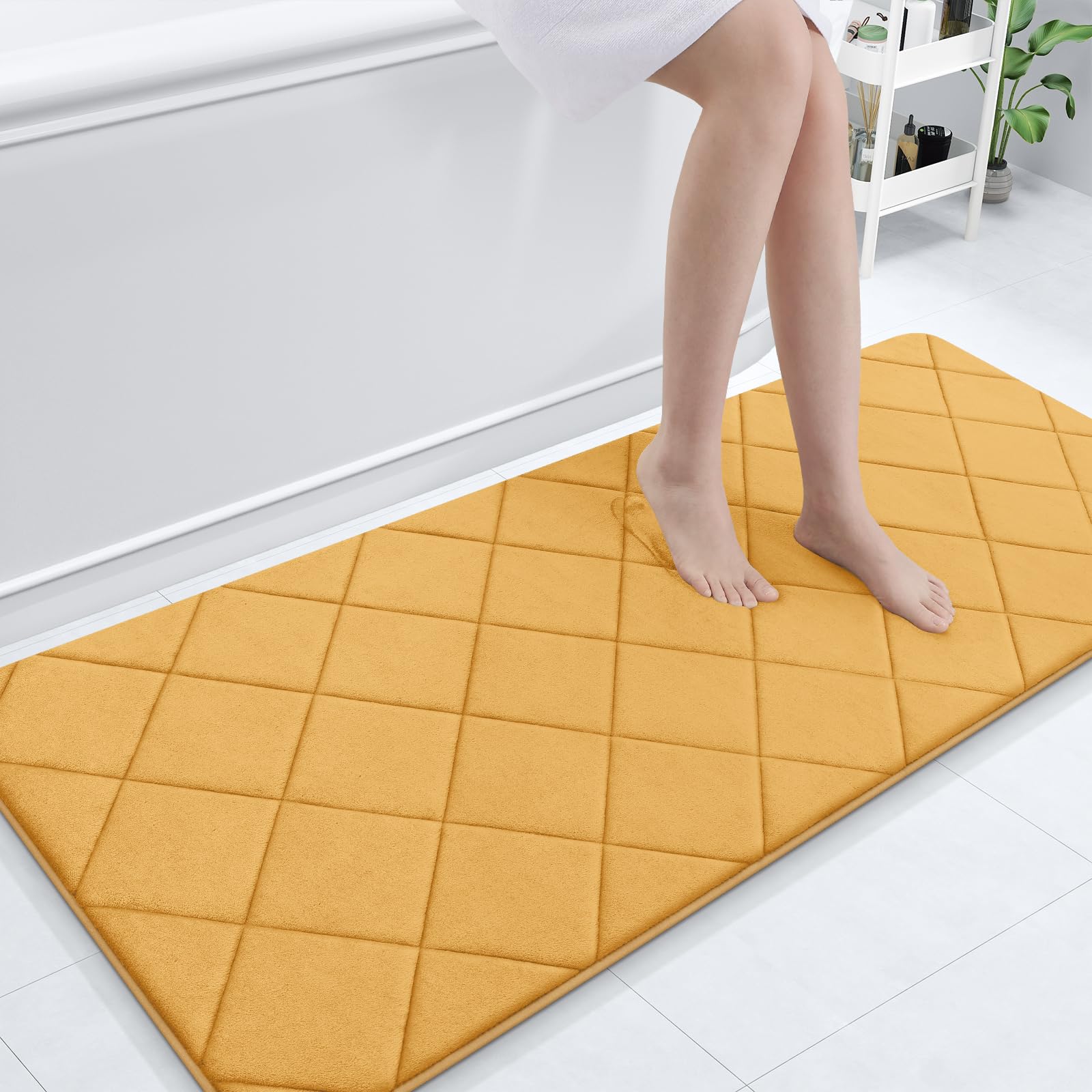 OLANLY Memory Foam Bath Mat 70x24, Ultra Soft and Absorbent Bathroom Rugs, Machine Washable, Comfortable Bath Carpet for Bathroom Floor, Tub and