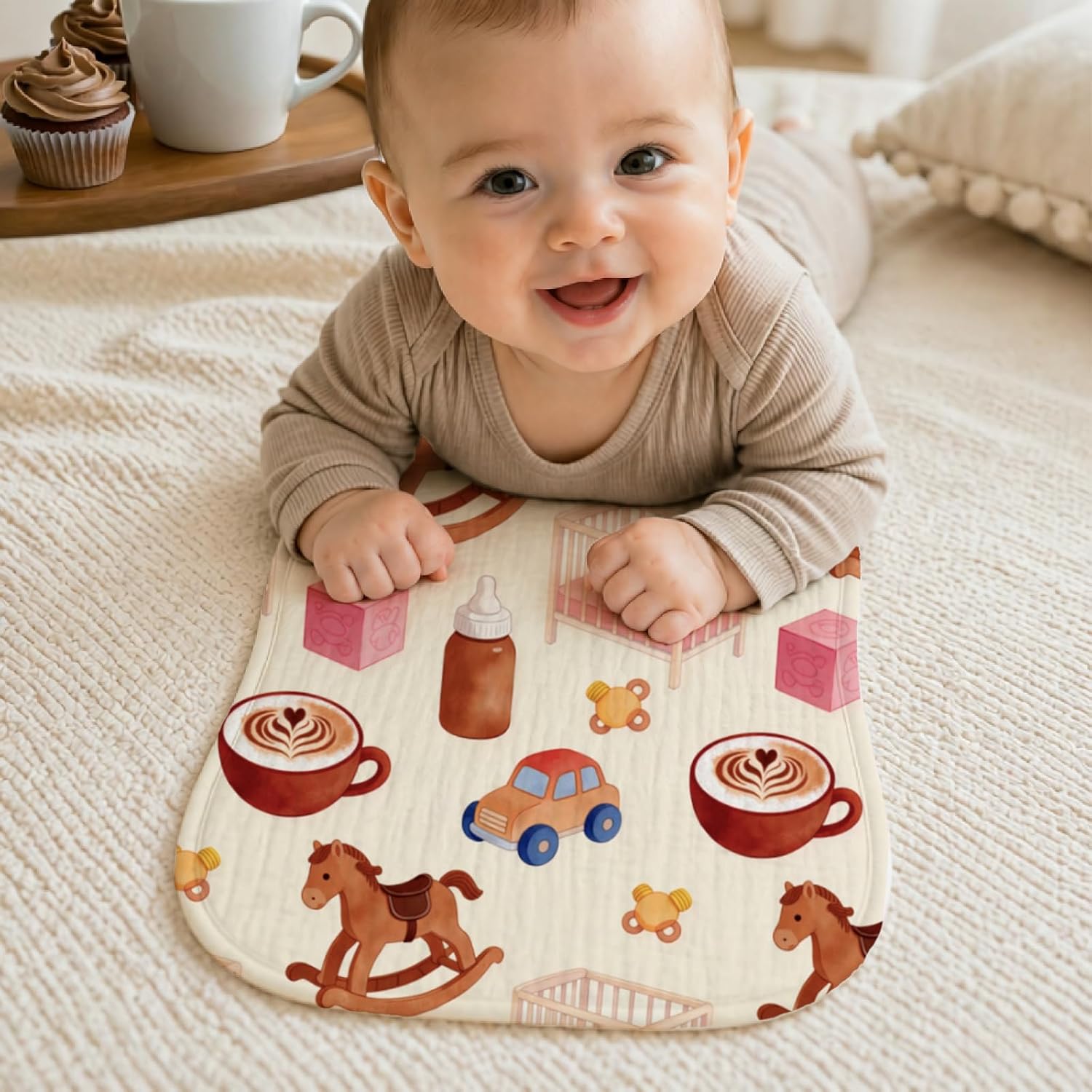 5Pack Baby Burp Cloths for Baby Girl Girls Coffee Design Organic Cotton Burping Cloth Ultra Absorbent Contoured Spit Up Cloths Soft Feeding Towels for Newborn Baby Shower Essentials Gifts