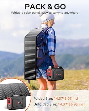 Solar Powered Generator, 100W Portable Power Station with Solar Panels 40W | 146Wh Solar Power Bank with AC Outlet,USB A,USB C, DC Output, Small Solar Generator for Home Use Outdoor Camping RV Van Trip