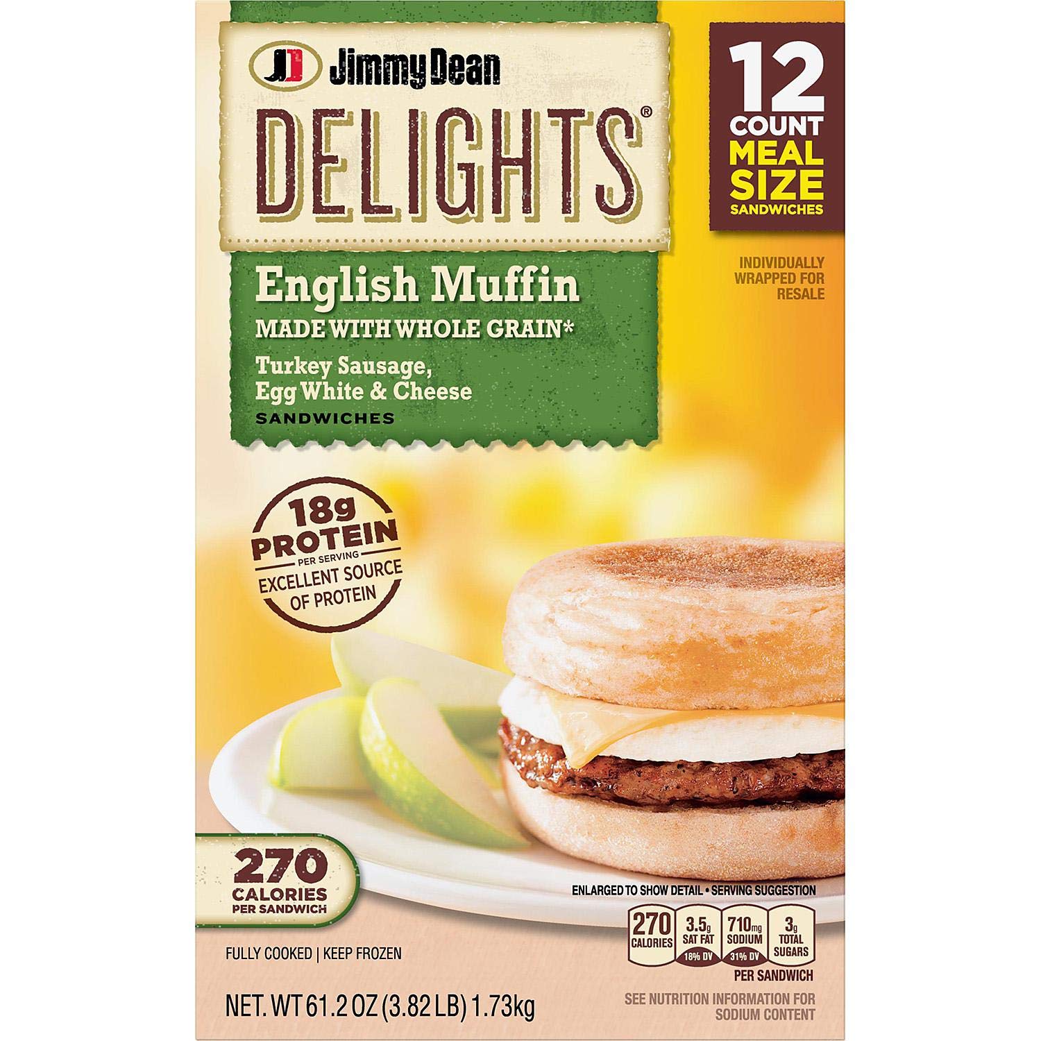 Evaxo Jimmy Dean Delights Turkey Sausage, Egg White & Cheese Muffin Sandwiches, Frozen (12 ct.)