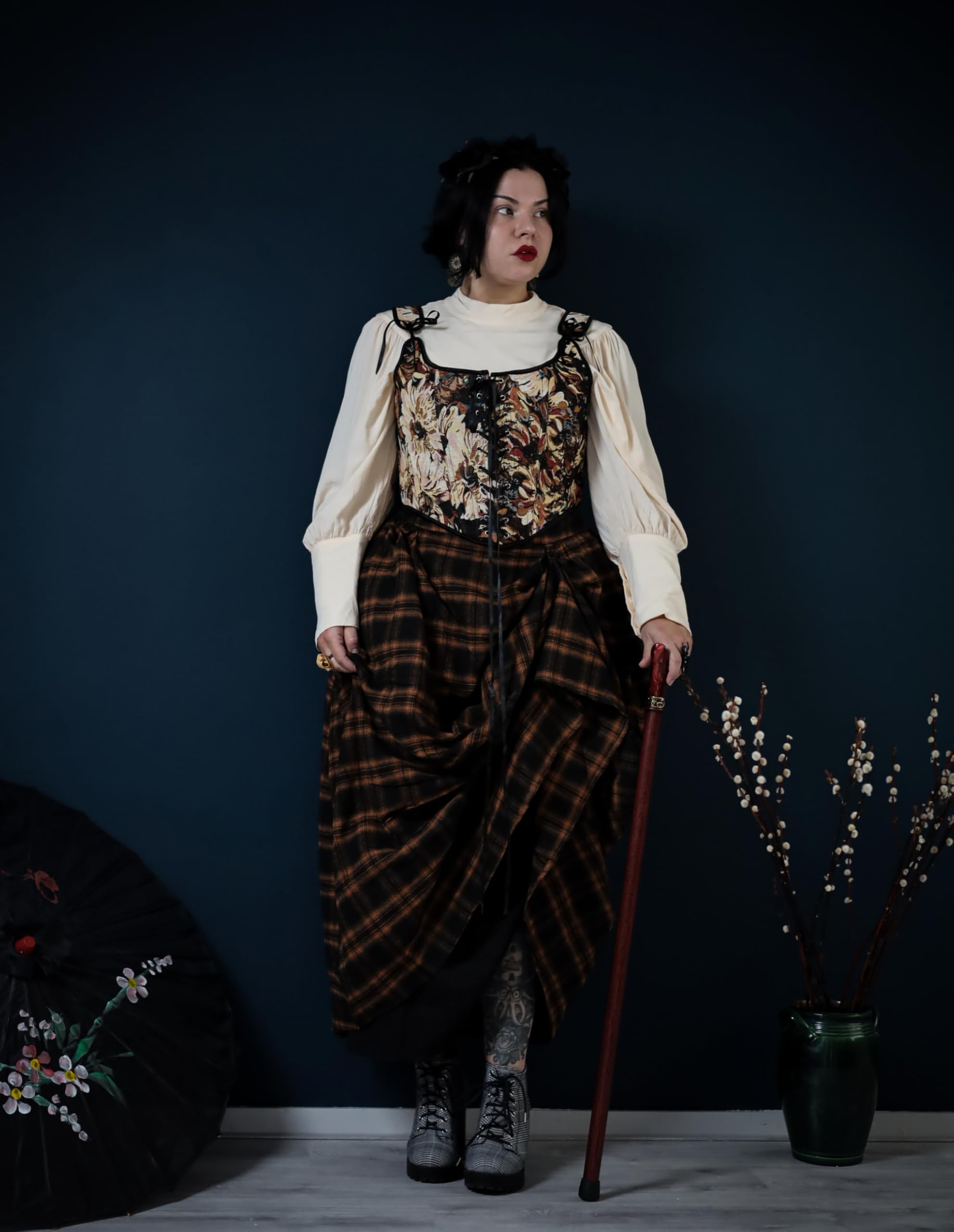 Scarlet Darkness Faldas a cuadros para mujer, falda larga de cintura alta con bolsillos