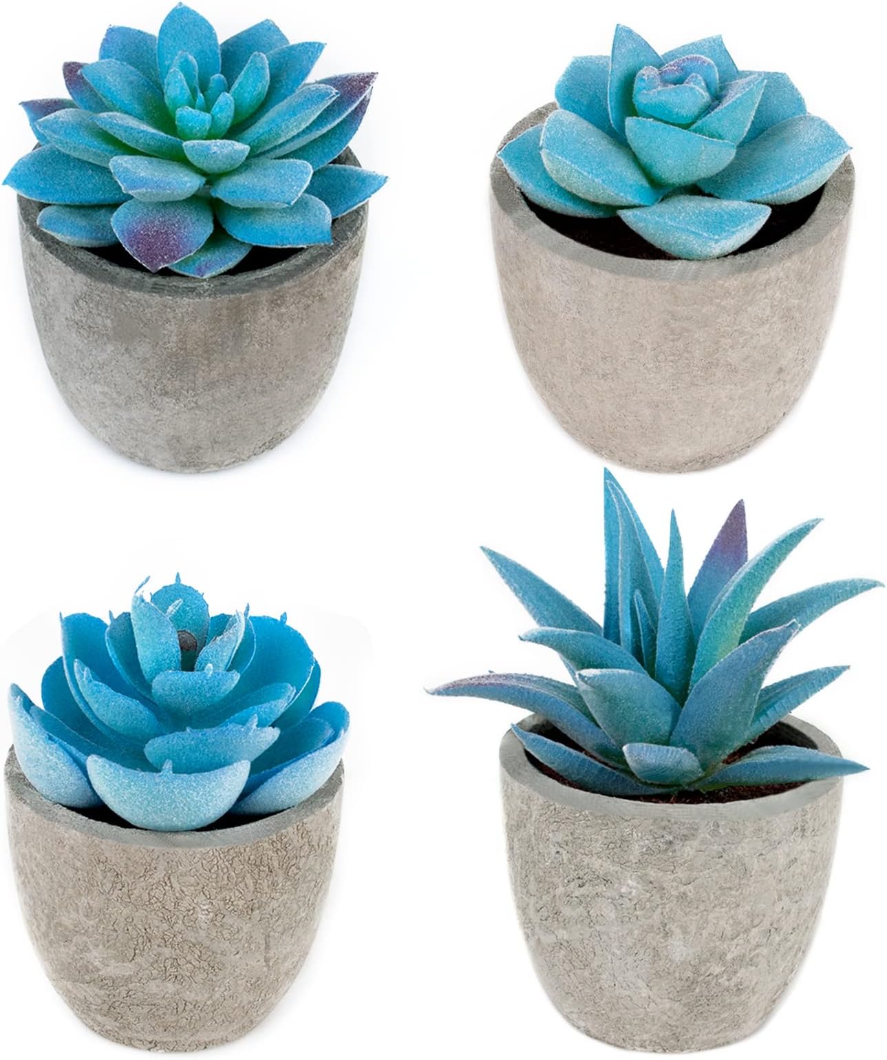 Set of 4 Blue Fake Succulents Potted, Mini Succulents Plants Indoor, Blue Decor Small fakeplants for Shelves Home Office Table Bathroom Bedroom Kitchen Desk Decor Shelf Decor