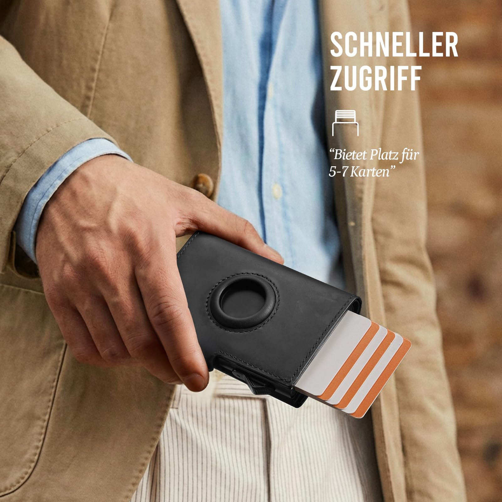 YESIIW Geldbörse Herren Echt Leder mit AirTag Fach – RFID Portmonee Herren AirTag mit Pop-Up Kartenetui für 10 Karten & 2 Ausweise, Smart Wallet mit Münzfach, für Alltag, Reise & Büro, Schwarz