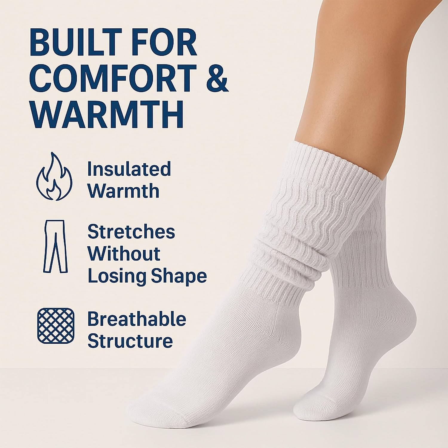 AWS/American Made Slouch Socks Cotton Scrunch Knee High Extra Long and Heavy Socks