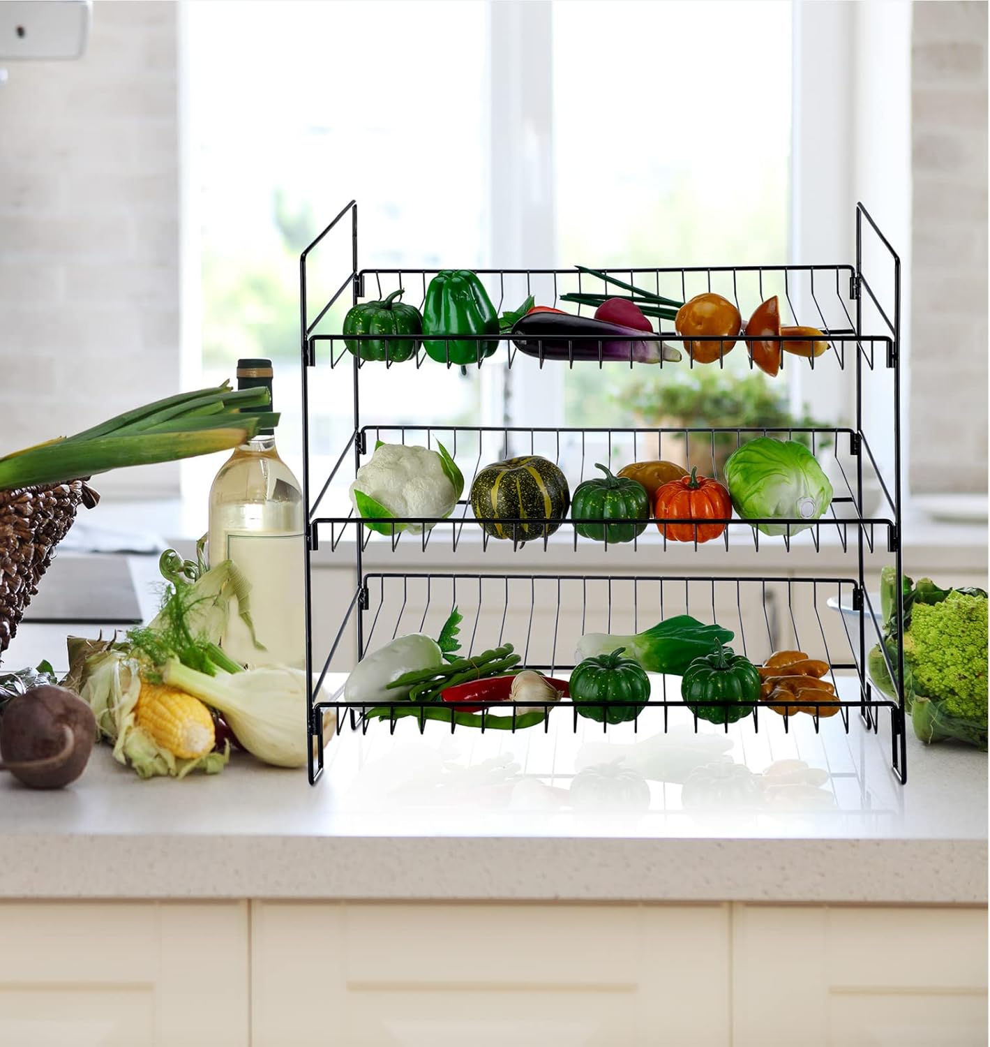 LEIFIDE 3 Tier Snack Basket, 24 x 14.9 x 23.2 Inch Candy Display Rack, Metal Wire Countertop Concession Stand Supplies for Office, Pantry, Kitchen, Bathroom