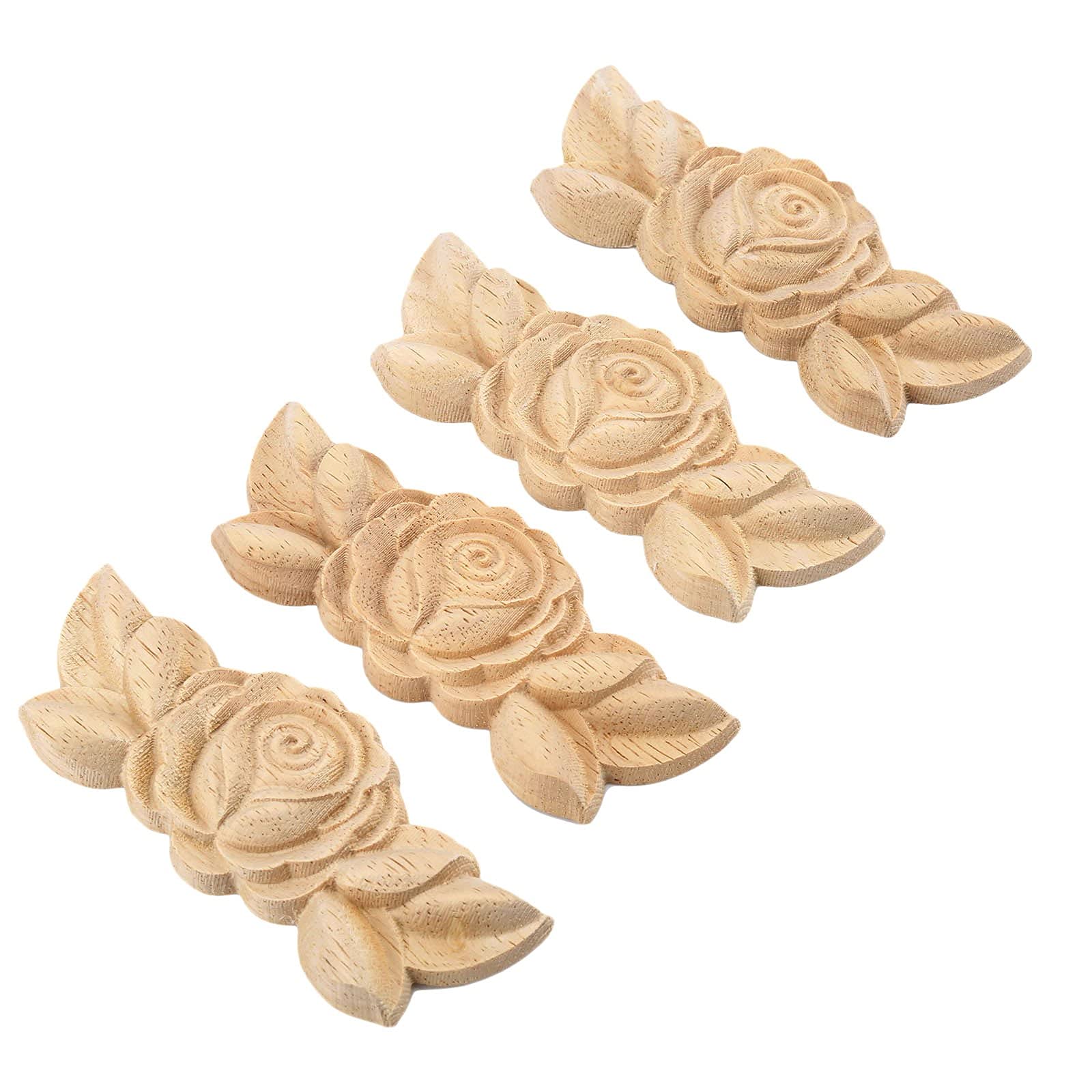 Muxsam 4Pcs 9 * 3.5Cm Wood Carved Corner Applique Onlay Door Cabinet Rose Unpainted European Style