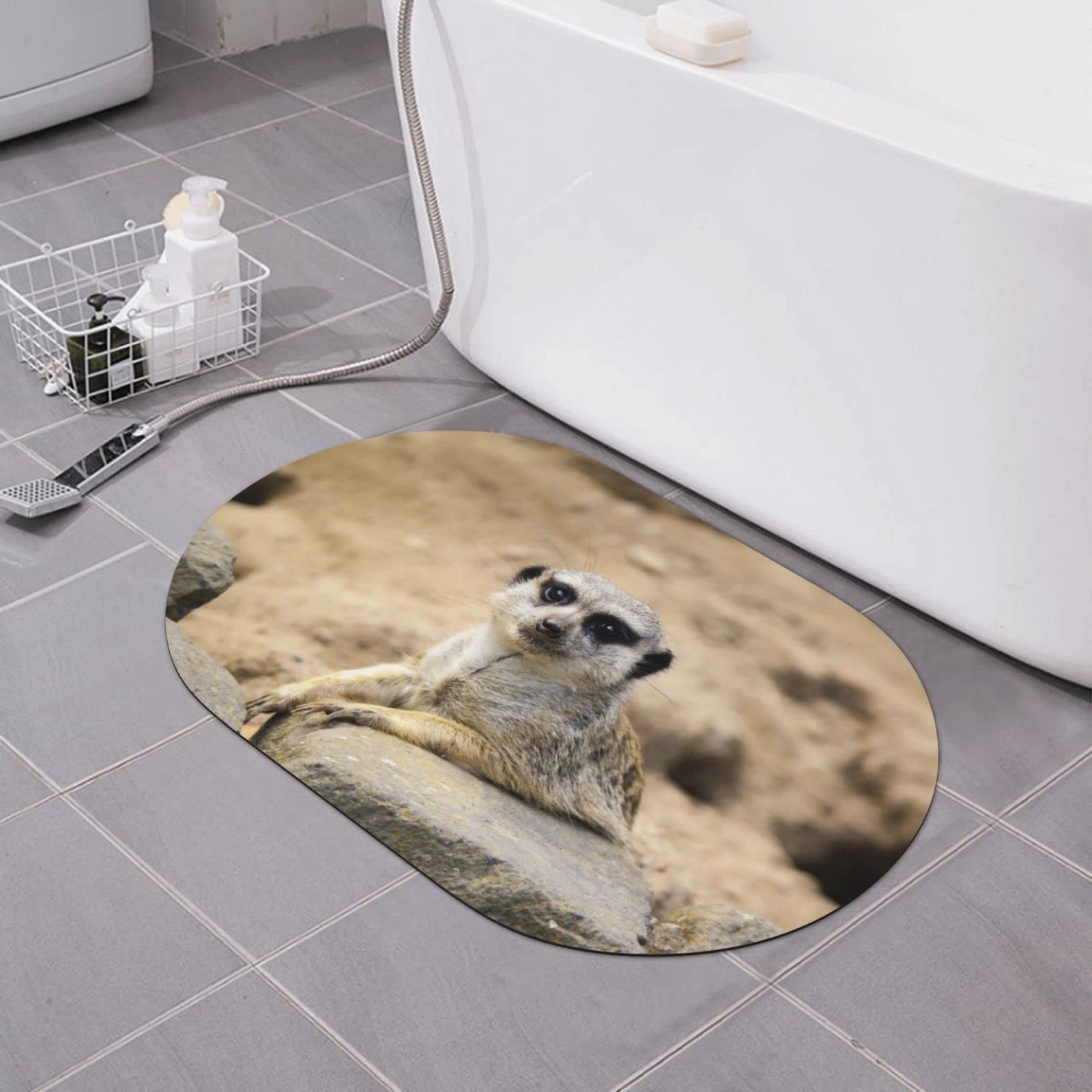 Tapis de bain en diatomée à séchage rapide et ultra absorbant avec motif suricate