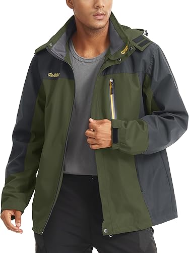 Miniatura 7 de MAGCOMSEN Chaqueta impermeable con capucha para hombre, resistente al viento, cortavientos, 5 bolsillos para senderismo, pesca, viajes