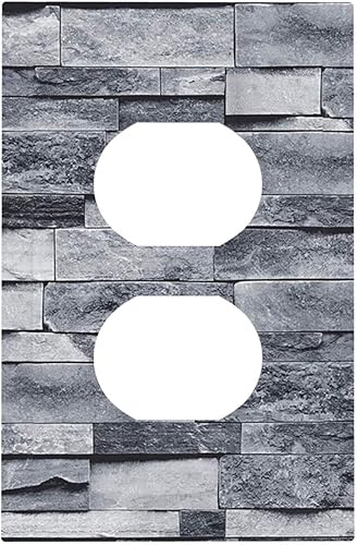 Miniatura 2 de Cubierta de salida de 1 banda con textura de piedra de roca blanca y gris para receptáculo, placa de pared, placa frontal eléctrica decorativa para