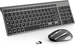 J JOYACCESS Wireless Keyboard with Mouse, 2.4G Thin Wireless Keyboard and Mouse Combo,Ergonomic, Full Size, Compact,Slim for PC, Mac,iMac,Desktop, Computer, Laptop, Windows,Smart TV-Black and Grey