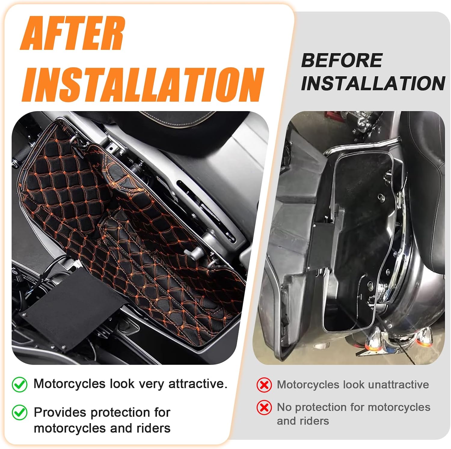 Saddlebag Liners Carpet Insert for 2024-Up Harley Touring Road glide, Street glide, CVO Road glide, CVO Street glide, CVO Road glide ST Models Accessories (Orange Stitching)