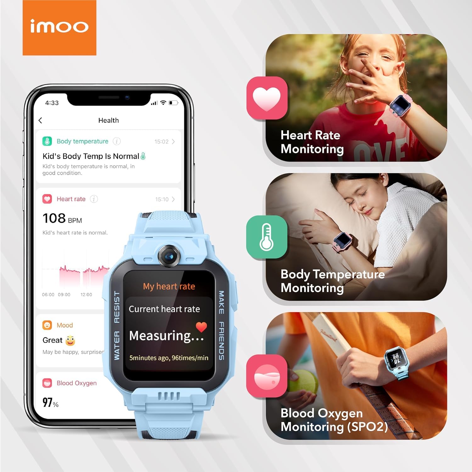 imoo Z7 Reloj Inteligente para Niños con Video Bidireccional, Llamada Telefónica, Localización GPS, Resistencia al Agua IPX8 (Azul)