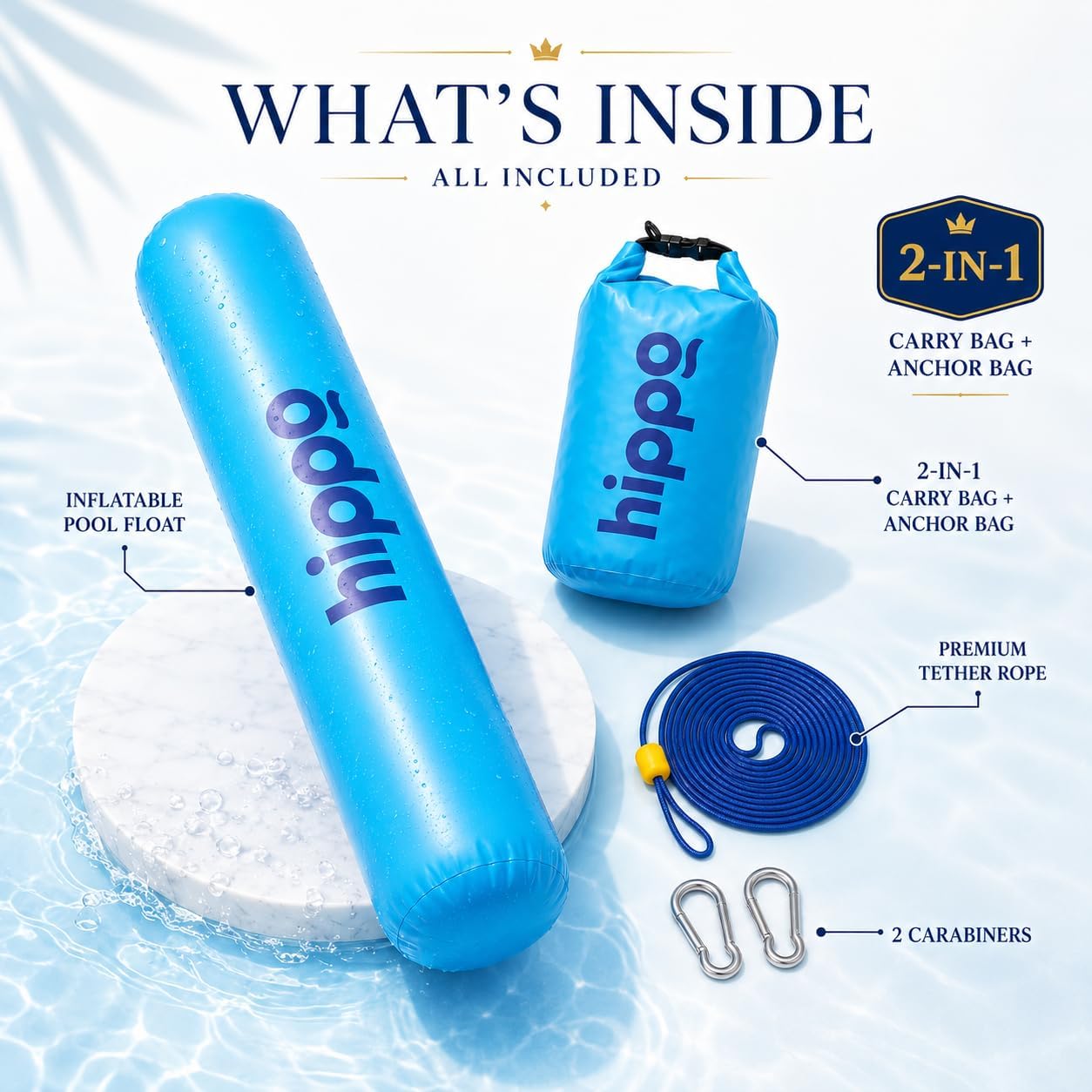 HippoFloat Fun Roll Stay Put Water Float | Soft Roll Design for Hugging, Leaning and Relaxing | Removable Anti Drift Hippo Bag for No Drift Floating in Pool, Lake and Beach image 3