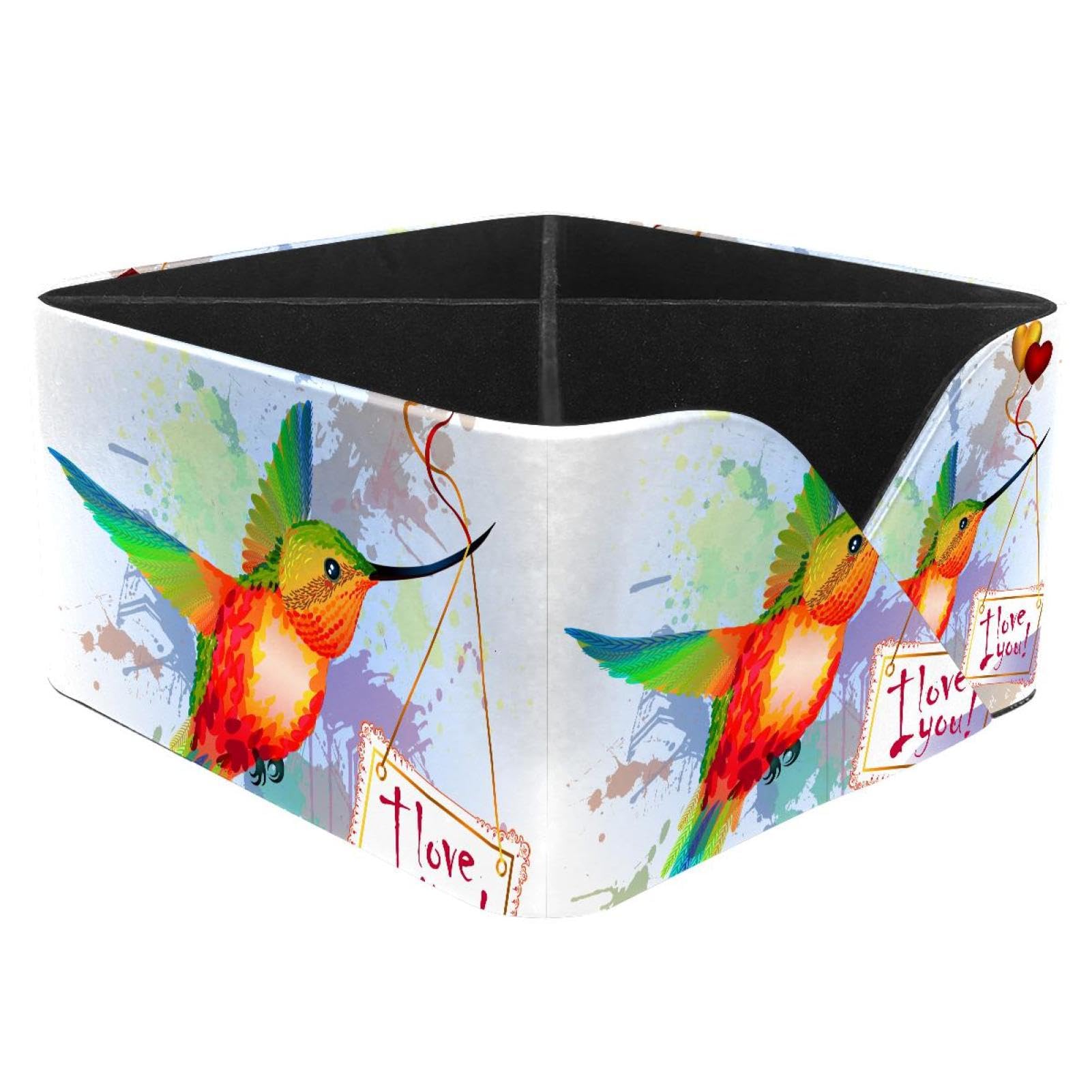 KengjuTesu Cute Hummingbird Desktop Organizer Pen Holder, Rectangular Pencil Cup for Office, Study and Makeup Stations