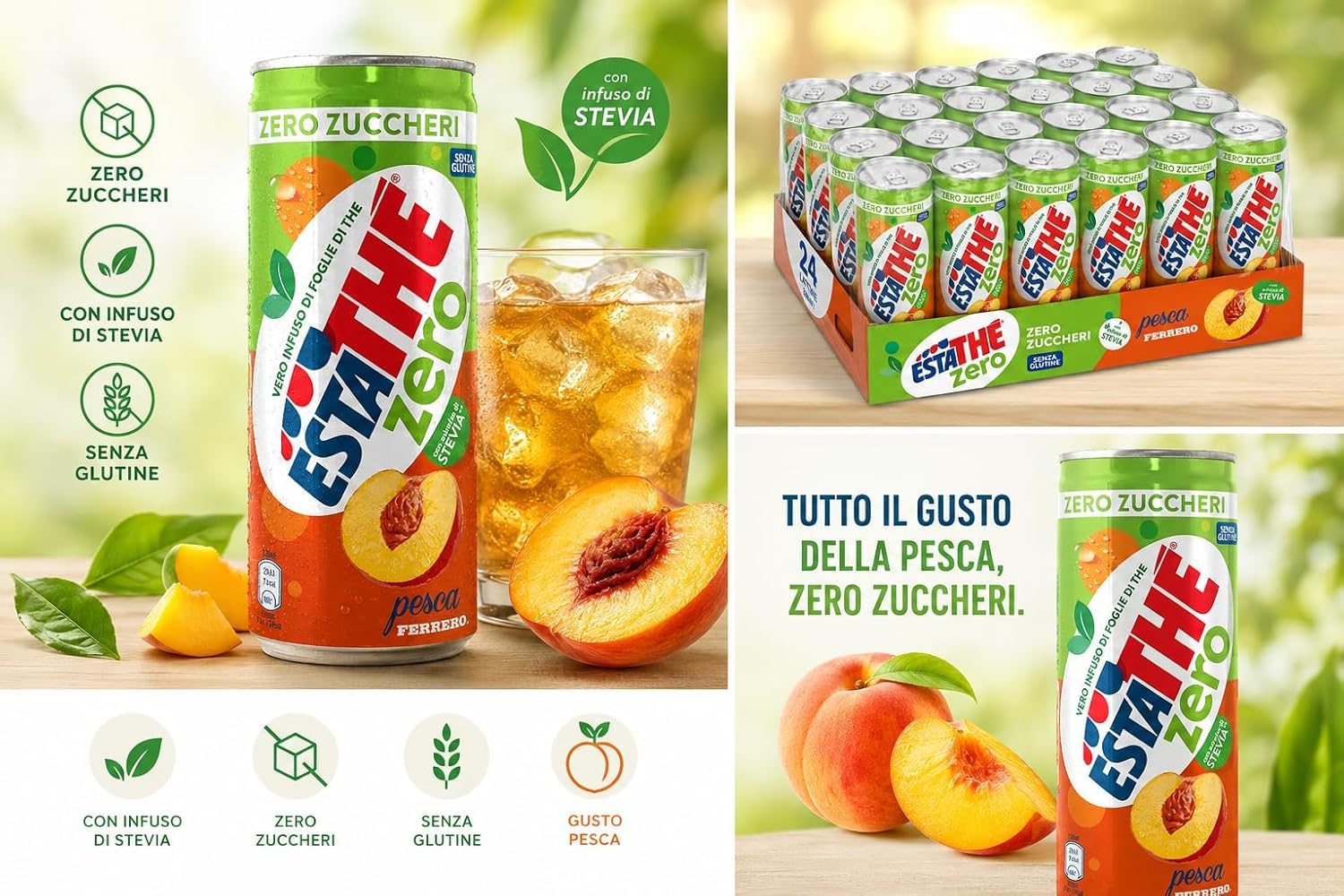Italian Gourmet Bundle Zuckerfreier Pfirsich-Eistee 48x 330ml + Italian Gourmet Polpa Gratis – Erfrischungsgetränk mit Tee-Aufguss, Pfirsichgeschmack & Stevia-Infusion, glutenfrei 15,84L