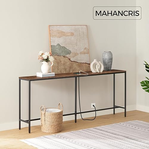 Miniatura 91 de Mesa consola con toma de corriente, mesa de sofá estrecha de 70.9 pulgadas, mesa de entrada industrial con puertos USB, mesa detrás del sofá para