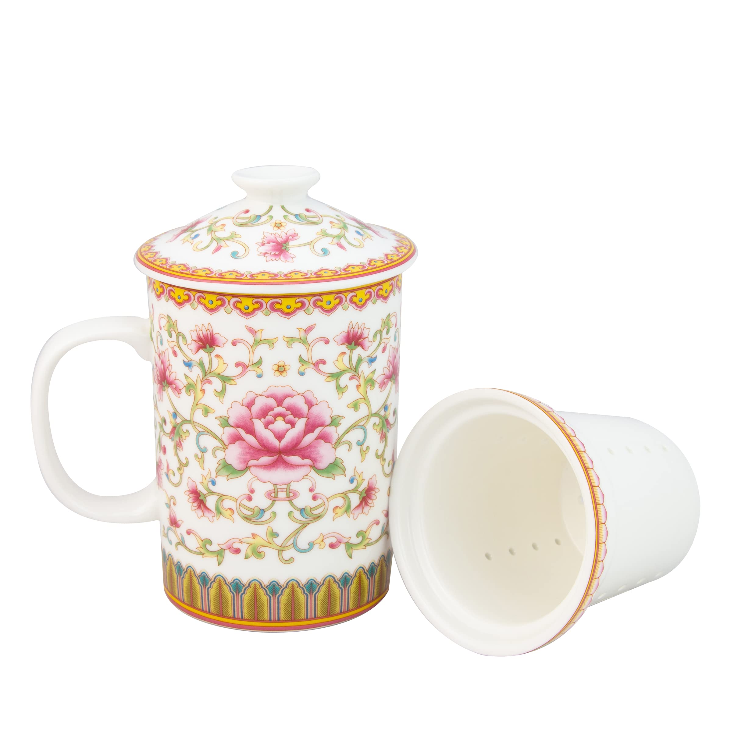 Porcelain Pink Lotus 3-Piece Tea Mug with Strainer