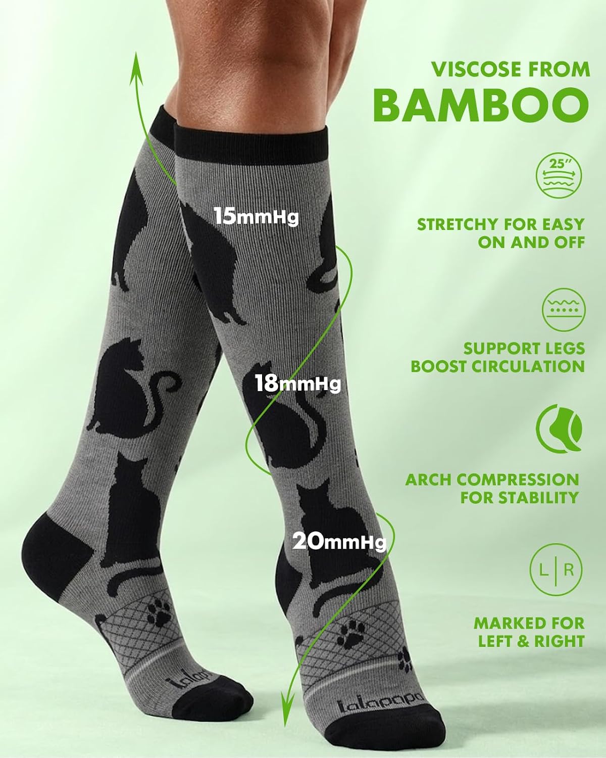 Bamboo Viscose Compression Socks for Women | 2 Pairs, 15-20 mmHg Graduated Support, Breathable Knee High, Arch Support, Nurse, Travel, Pregnancy, Daily Wear