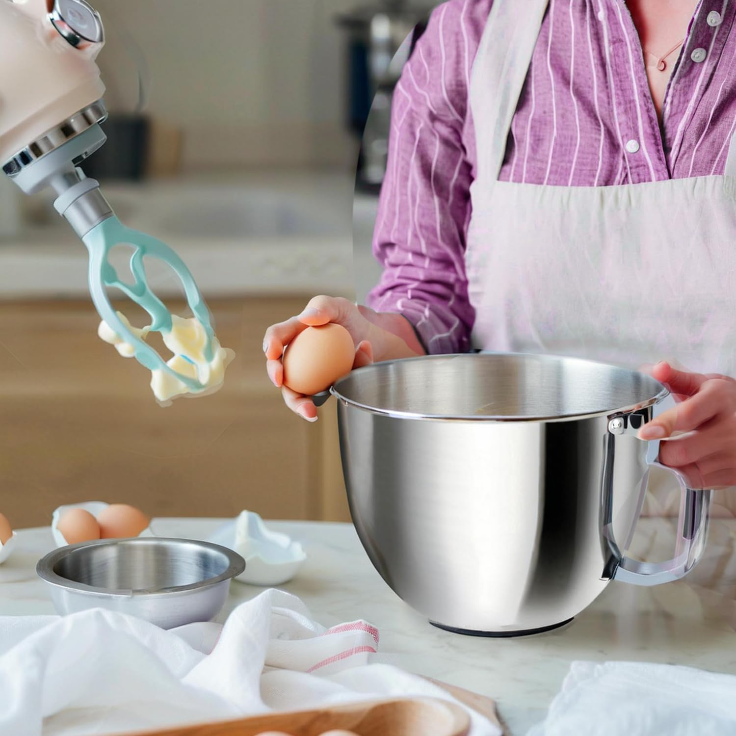 5QT Stainless Steel Mixer Bowl for Kitchen Mixing Aid Artisan&Classic Tilt-Head Stand Mixers (4.5-5 Quart) - Food-Grade 304 Rust-Proof Replacement Bowl with Handle, Polished Finish