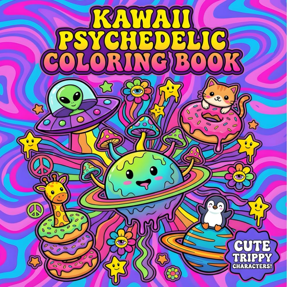 Kawaii Psychedelic Coloring Book: Cute Trippy Characters, Groovy Animals, Dreamy Mushrooms & Adorable Surreal Art for Adult Stress Relief