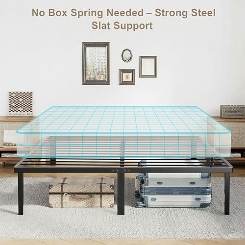Miniatura 28 de DUMOS Base de cama de tamaño individual – Base de colchón de plataforma de metal con soporte de listones de acero, no necesita somier, espacio de