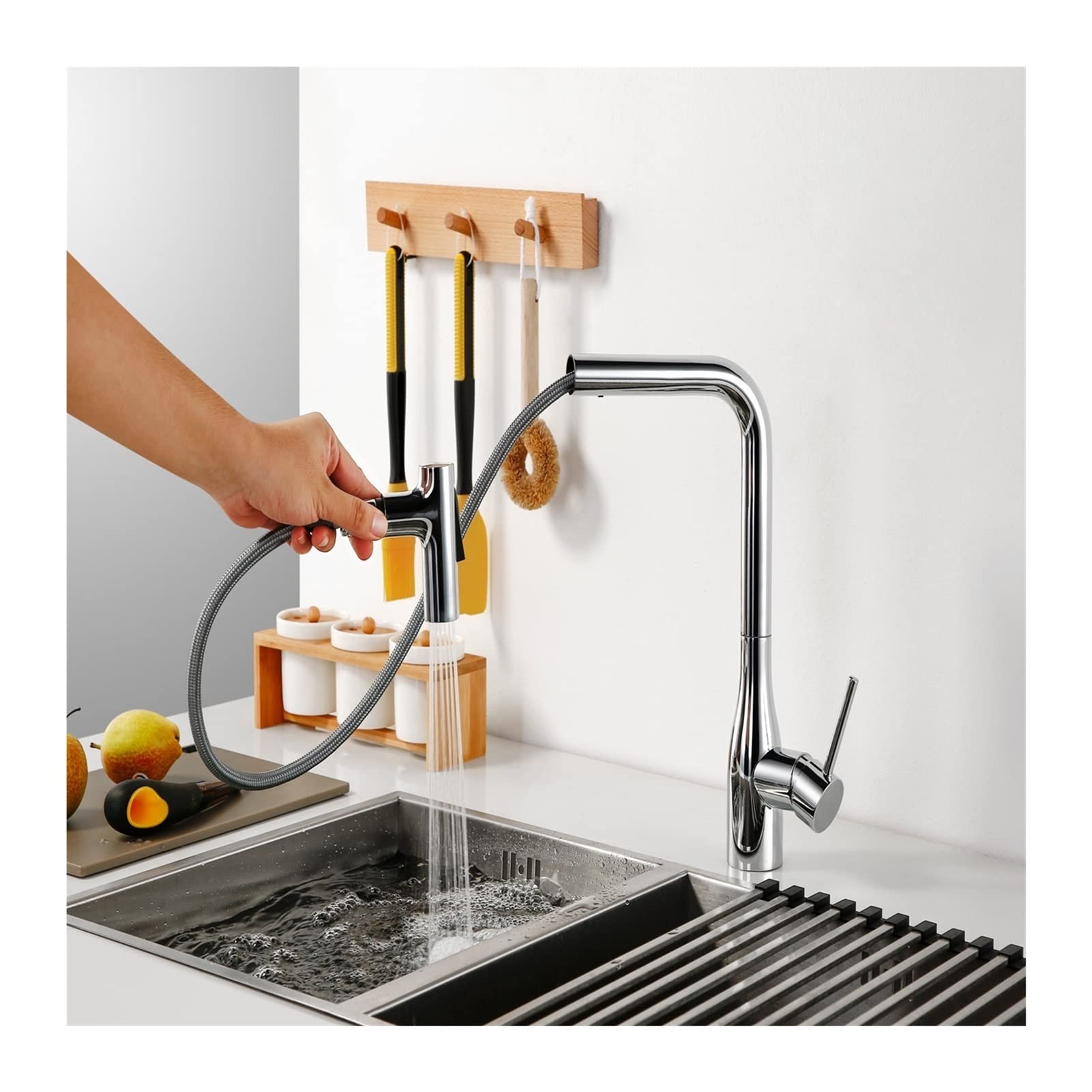 F1 / 2 M15 * 1 Nylon Intrecciato Flessibile Flessibile Rubinetto da Cucina Rubinetto Estraibile Tubo Movimento Motion Plumbing Tubo Idraulico Gel di silice Tubo Interno Grigio