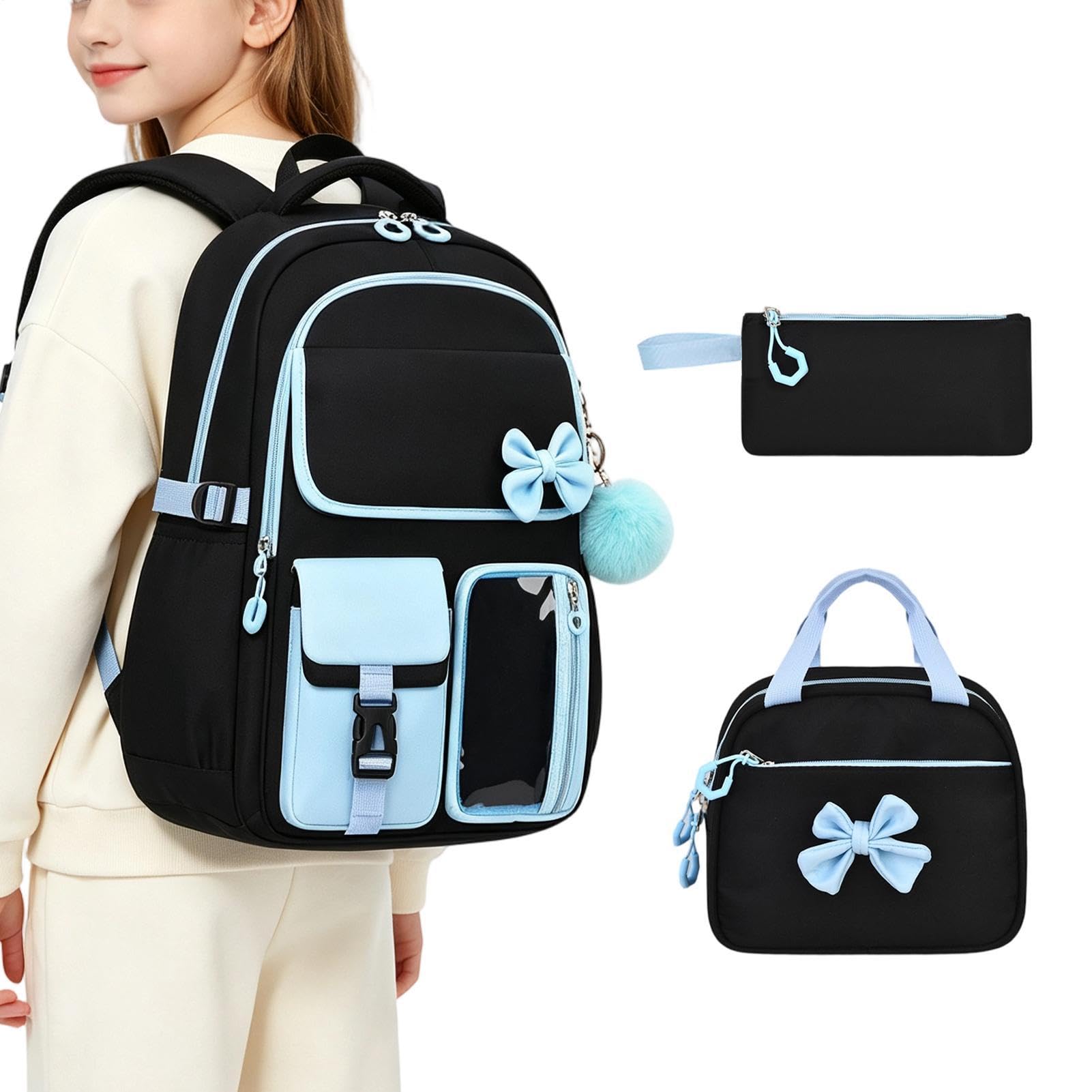 Zaino Scuola per Bambini con Borsa Pranzo 3 Pezzi Grande Capacità | Zaino Scolastico Bambini Divertente E Per Studentesse Pendolari Viaggio Portafoglio Abbigliamento E Libri Di