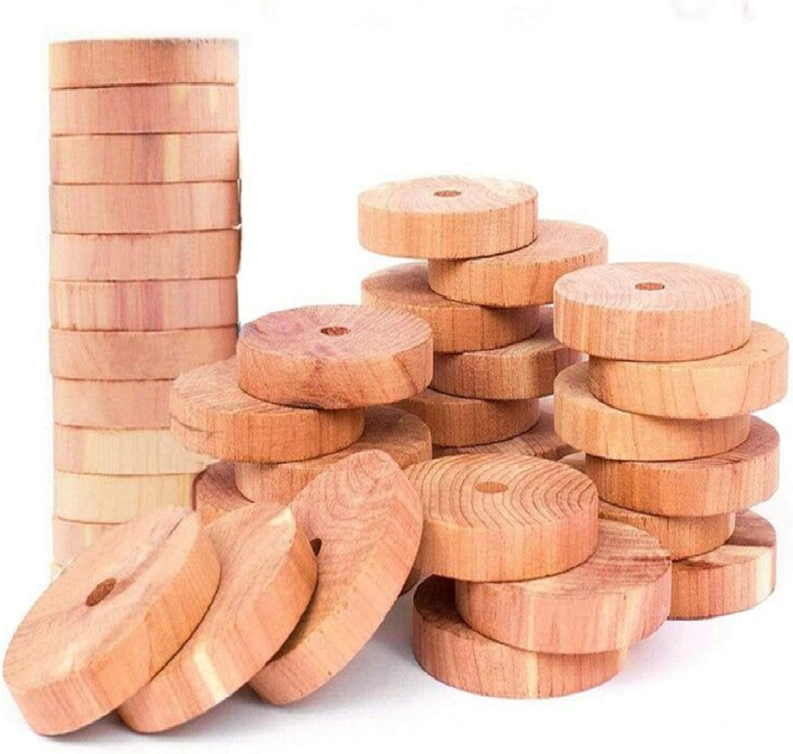 FANSIR Cedar Wood Moth Repellent, 100% Natural Anti Moth Repellent Cedar Blocks Clothes Protection, Storage Accessories Cedar Rings Wardrobes Drawers Freshener Chemical-Free Rings for Hanger [30 Pack]