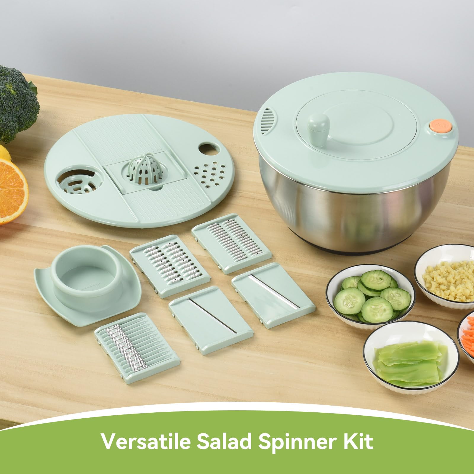 OTraki Centrifugadora Lechuga 5L en Acero Inoxidable, Escurridor Lechuga Grande Secador de Lechuga y Verduras con Base Antideslizante Apta para Lavavajillas, Lavar y Escurrir Las Ensaladas