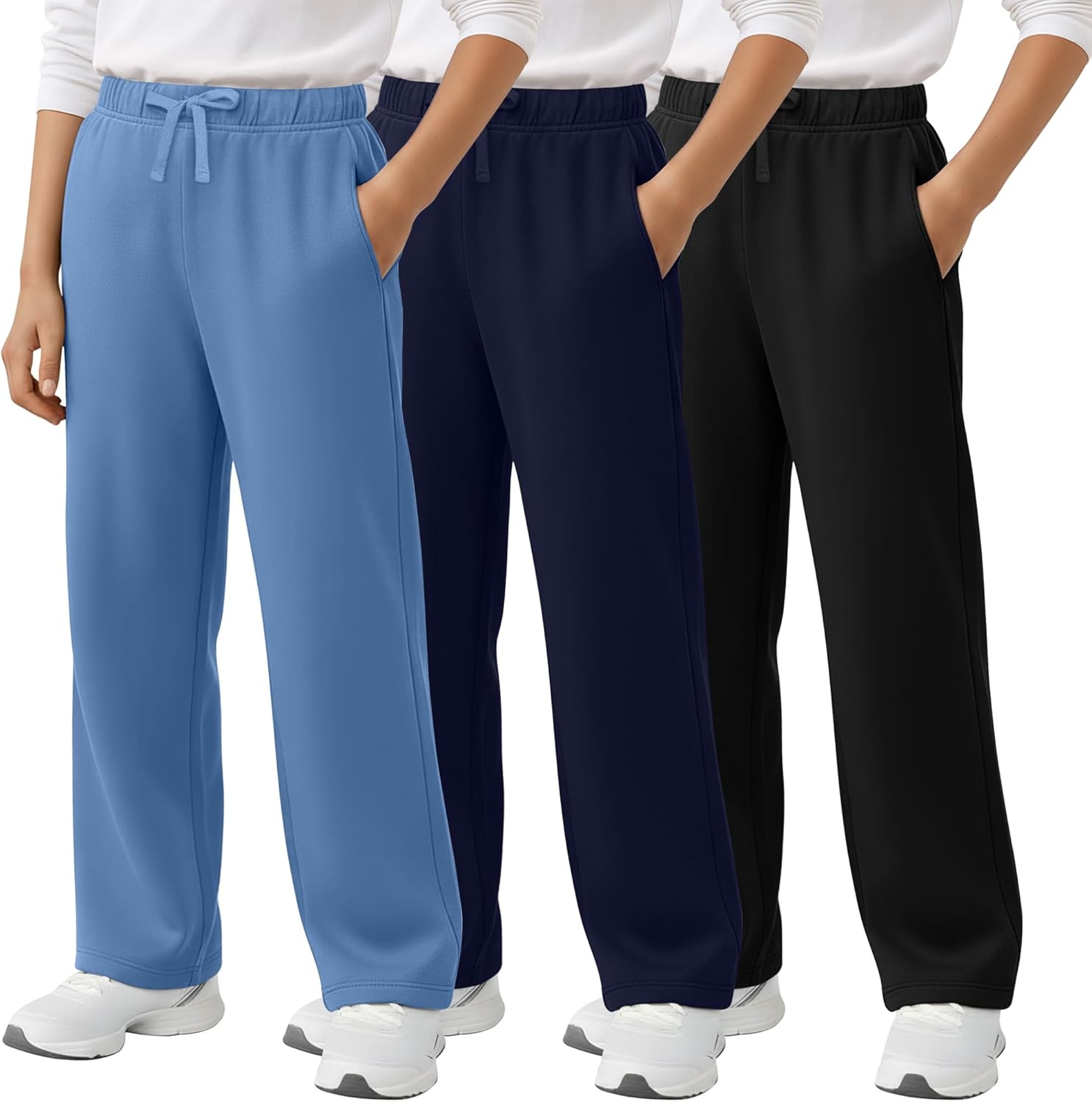 3 Pack Boys Sweatpants Straight Leg Athletic Open Bottom Joggers Workout Elastic Drawstring Kid Pants with Pockets