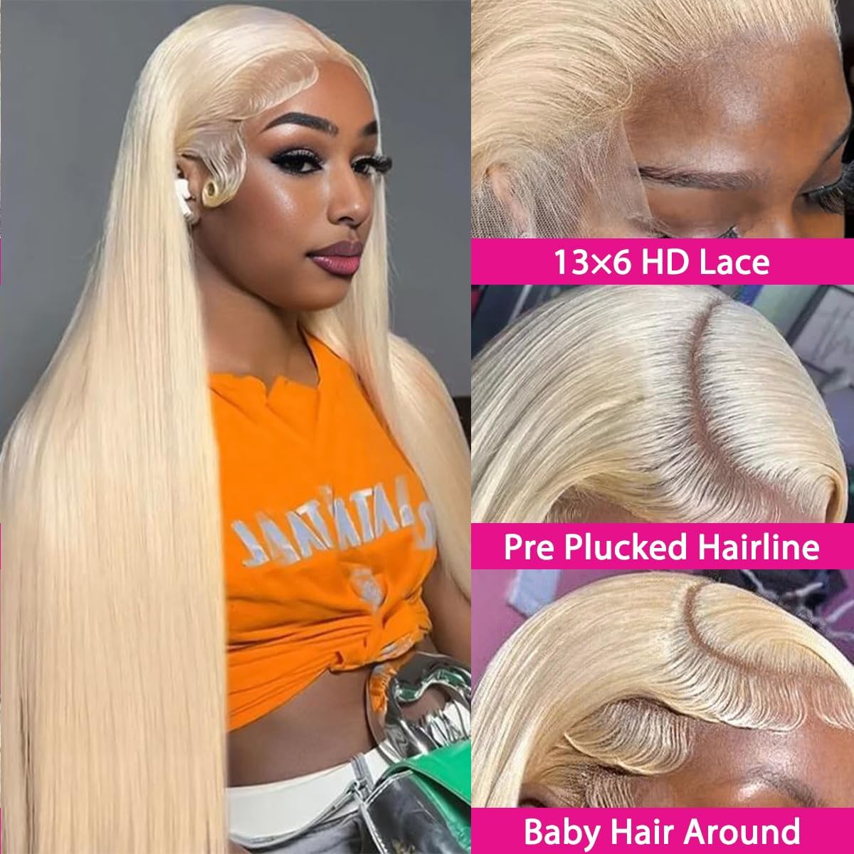 32 Inch 613 Lace Front Wig Human Hair 200 Density Blonde Wig Human Hair 13x6 Hd Lace Front Wig for Black Women Pre Plucked with Baby Hair 32 Inch Blonde