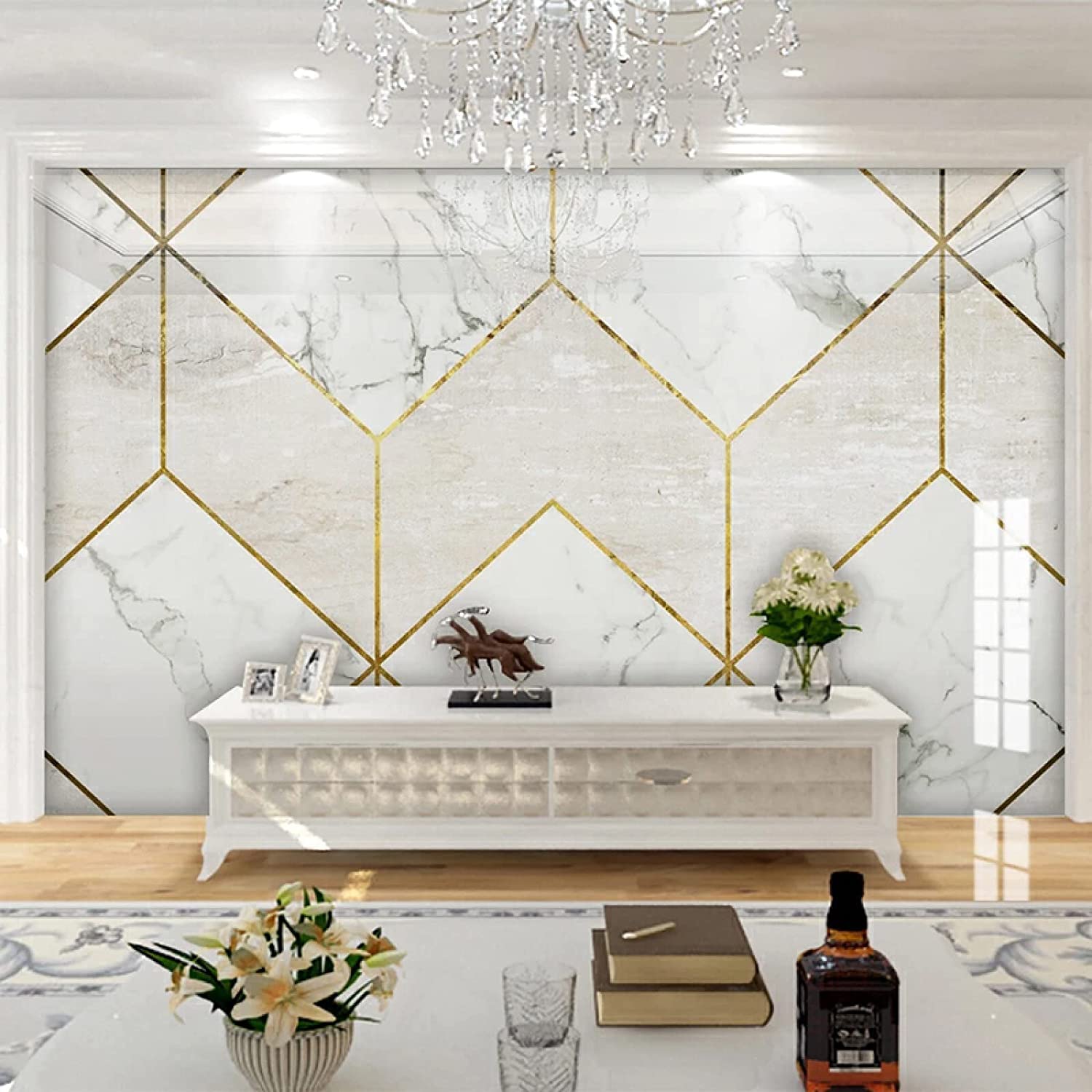Papel Pintado Moderno 3D Autoadhesivo Mármol De Línea Dorada Geométrica Murales De Pared Peel And Stick Pegatinas De Pared Para Sala De Estar Decoración De Pared Del Dormitorio Carteles De Pared Extr