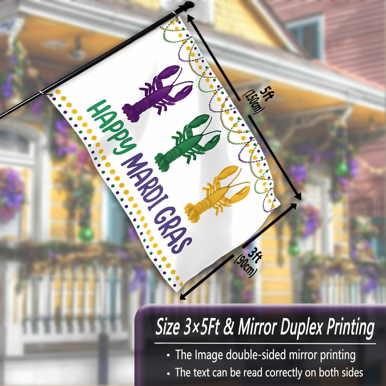 Bandera De Mardi Gras 3x5 Pies - Colores Púrpura, Amarillo Y Verde, Poliéster, Fabricada En USA