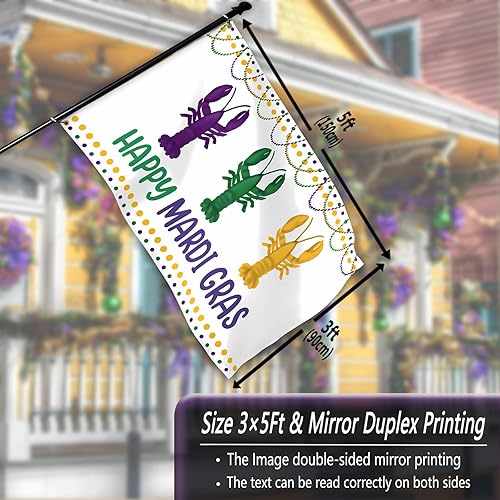 Miniatura 4 de Bandera de Mardi Gras para exteriores de 3 x 5 pies, bandera de poliéster de doble cara para fiesta de carnaval de Nueva Orleans para exteriores,