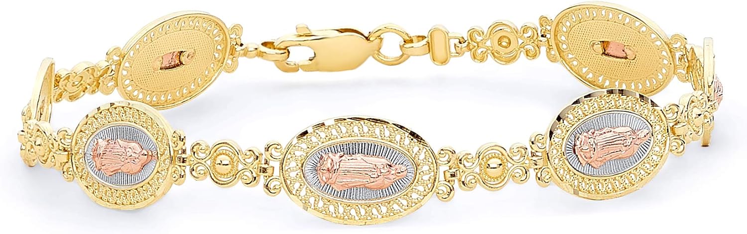 14k REAL Tri Color Gold Guadalupe Bracelet - 7.5"