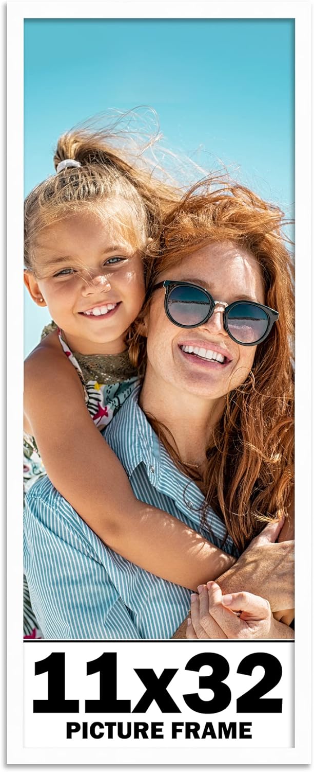 11x32 Frame White Solid Wood Picture Frame Includes UV