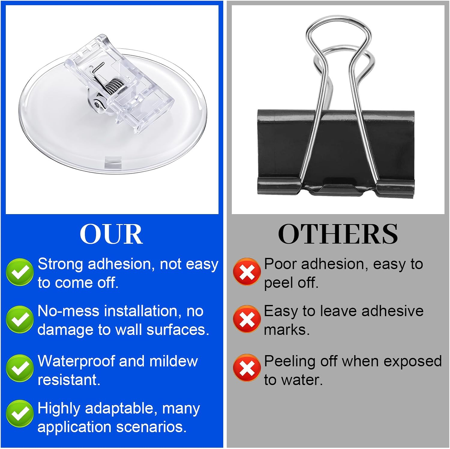4Pcs Shower Curtain Clips, Plastic Shower Curtain Holder, Clear Self-Adhesive, No Drill Windproof Shower Splash Guard Clip for Bathroom Wall