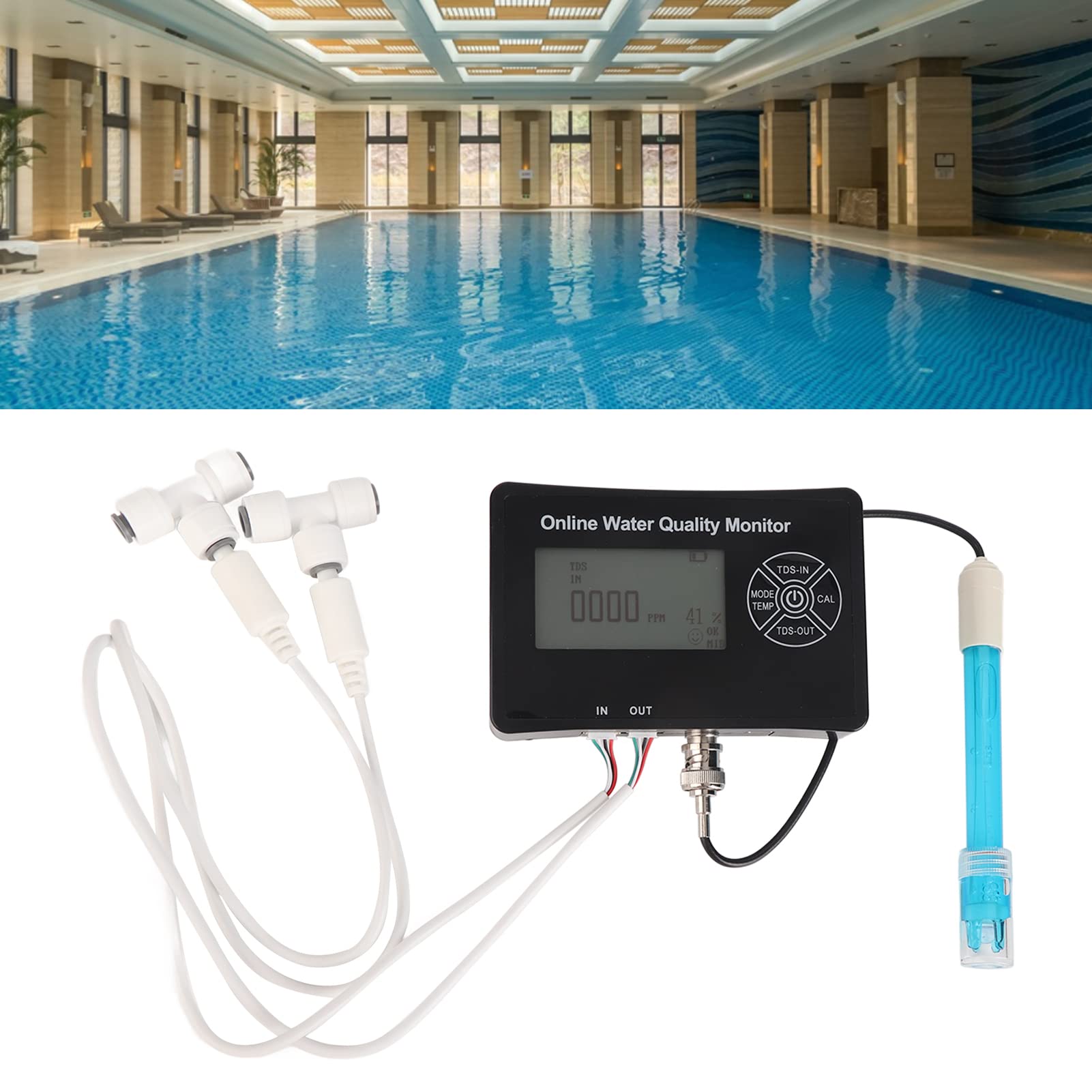 Testeur de température et d'humidité TDS EC PH, Moniteur de qualité de l'eau Mural précis avec Grand écran pour Eau Domestique, Piscine, aquaculture, électrode en Verre en Alliage