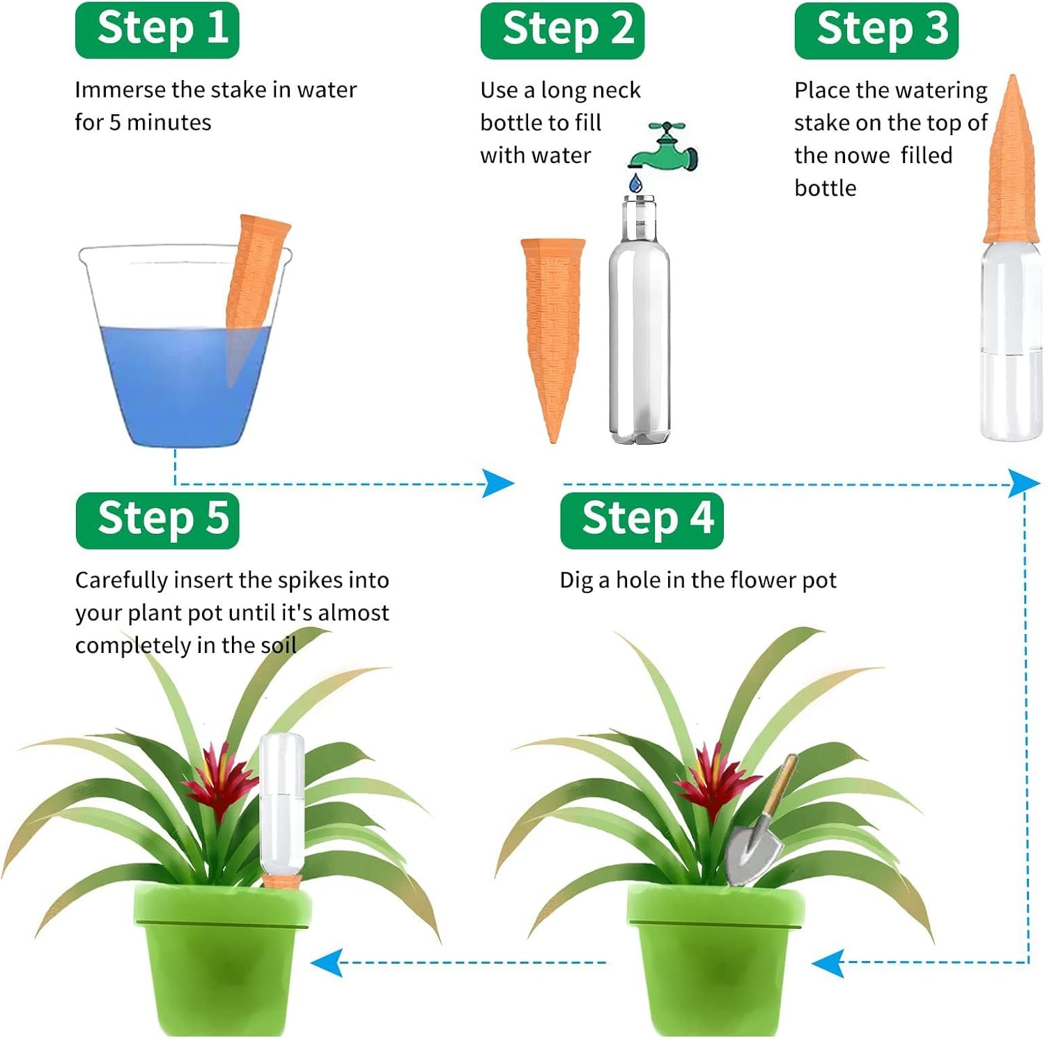 6 Pack Terracotta Watering Spikes, Plant Watering Devices Wine Bottle Automatic Plant Self Watering Spikes for Vacations, Self-Watering Stakes for Indoor Outdoor Plants image 2