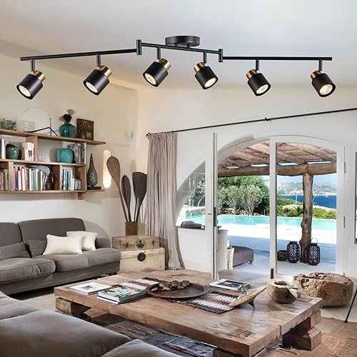Miniatura 7 de Kit de iluminación plegable de 6 luces, acabado de latón negro mate ajustable con foco de techo moden empotrado para cocina, comedor, sala de estar,