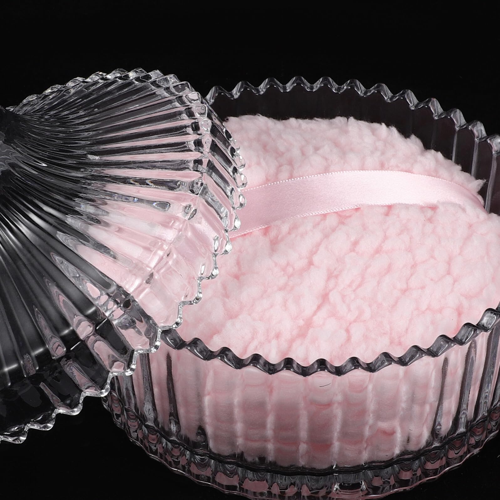 Piumino da Cipria Extra Grande Corto Velluto Rosa Xl per Viso e Corpo | Barattolo in Vetro, Lavabile e Riutilizzabile, Finitura Naturale, Set Contenitore Incluso