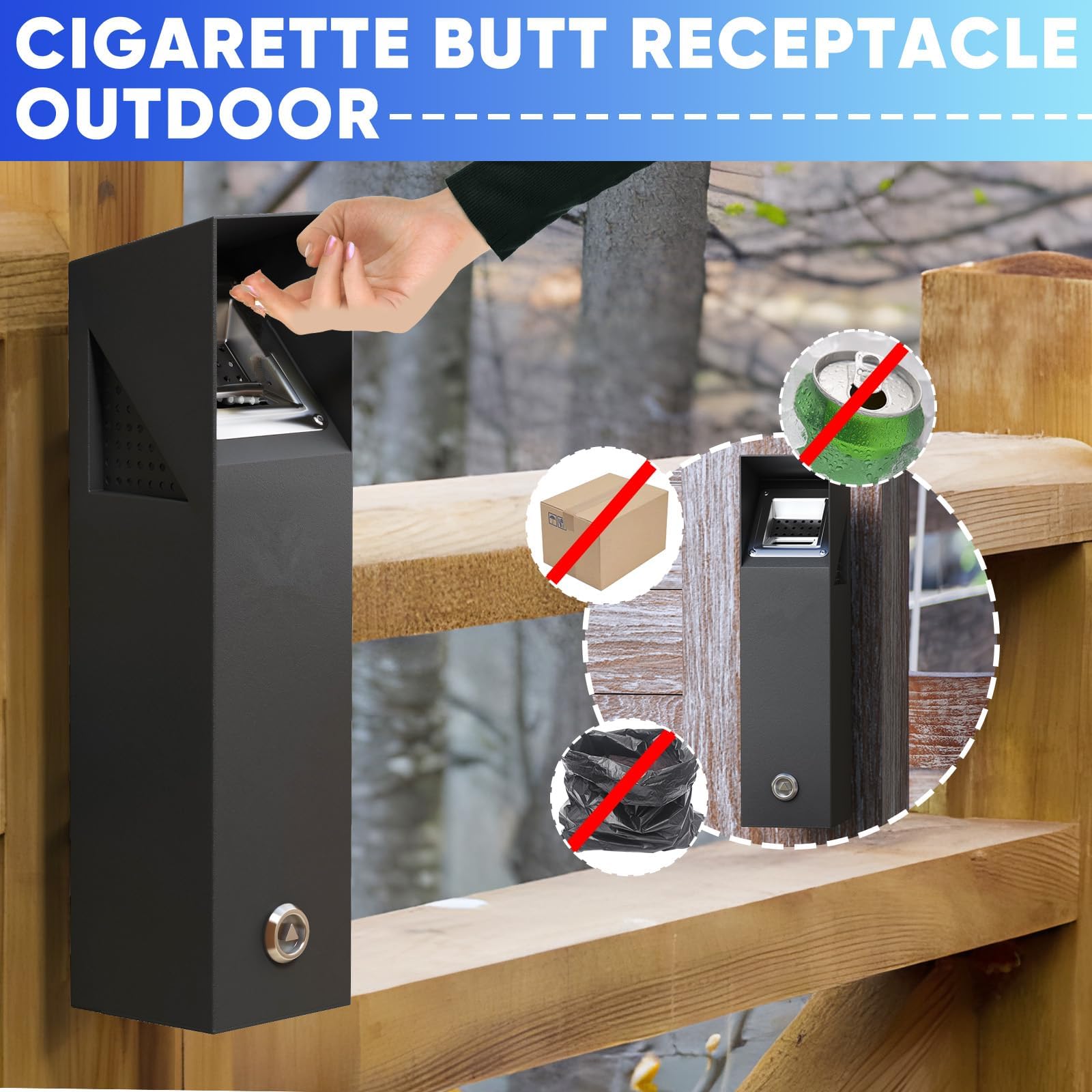 Cubo de basura de cocina al aire libre, montado en la pared al aire libre, 3 lados de apertura, cubo de basura de acero con llave, para terraza, restaurante, hotel, pub club, 10 x 10 x 40 cm